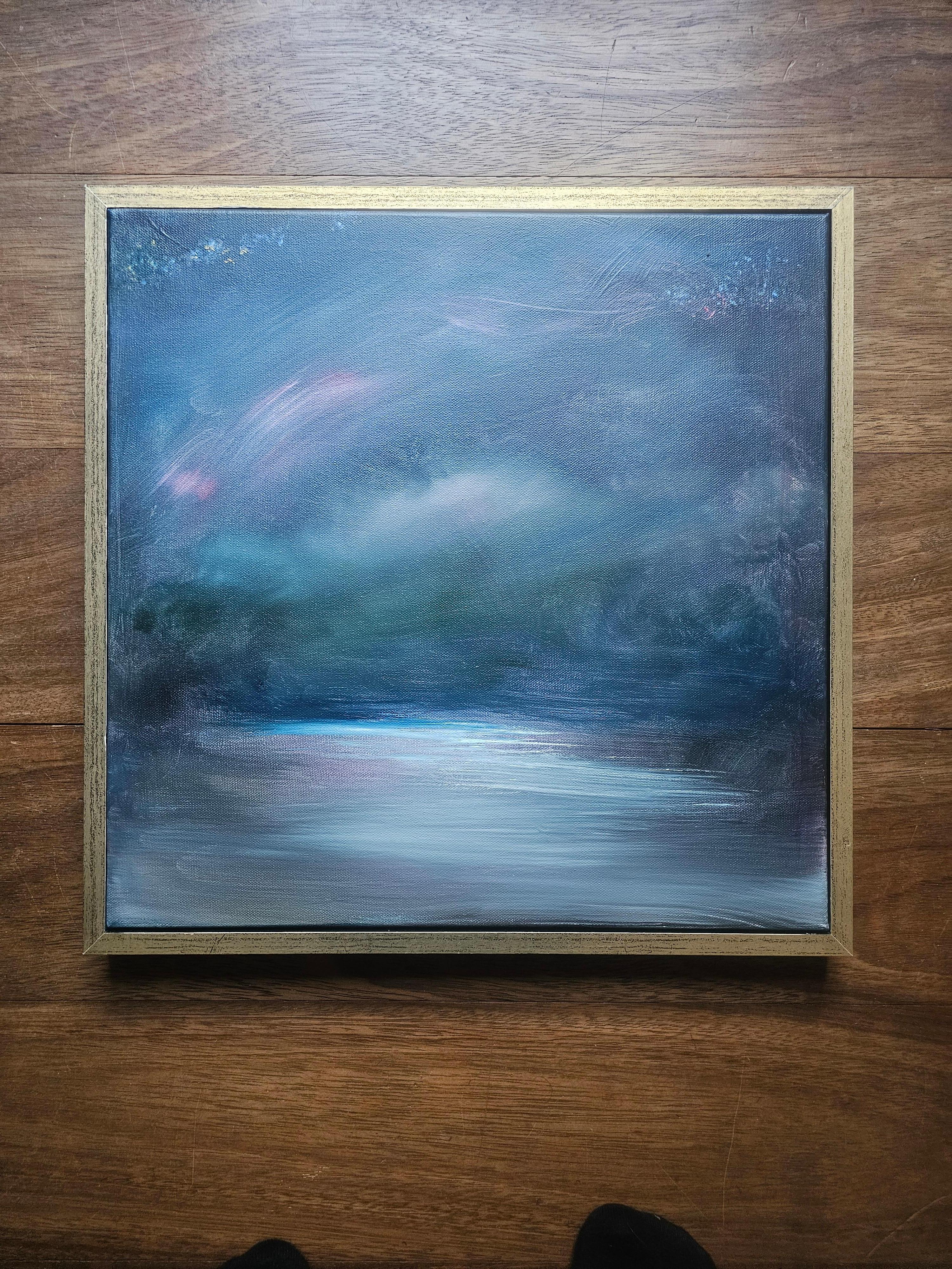 The long walk home - Gerahmtes abstraktes Nachthimmel-Meereslandschaft-Gemälde (Abstrakter Impressionismus), Painting, von Jennifer L. Baker