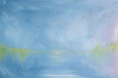 La mémoire de l'eau - Peinture abstraite minimaliste représentant un paysage marin, 50 x 90 cm
