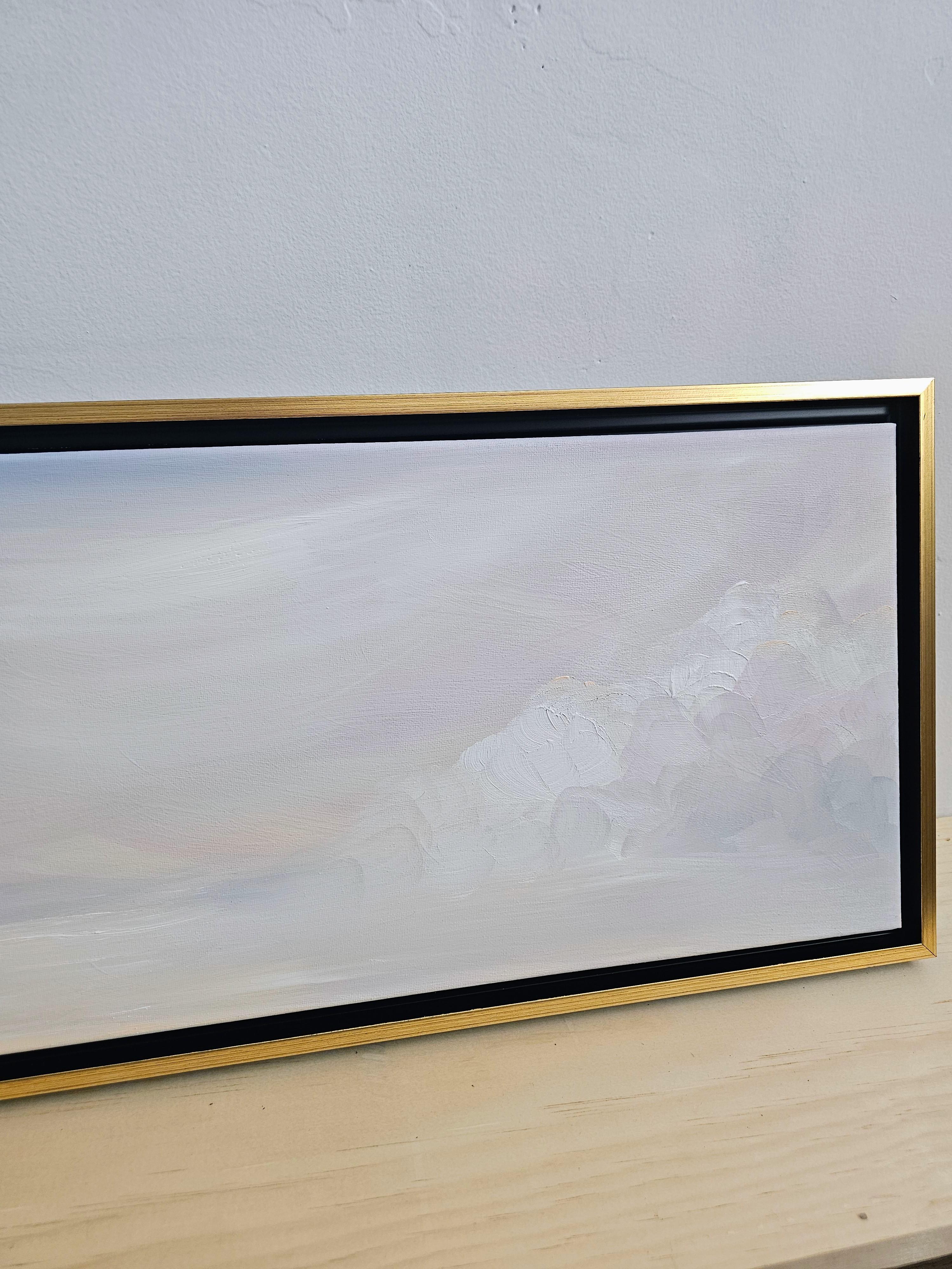 The Midwinter Sparrow - Minimalist atmospheric abstract winter landscape - Gray Abstract Painting by Jennifer L. Baker