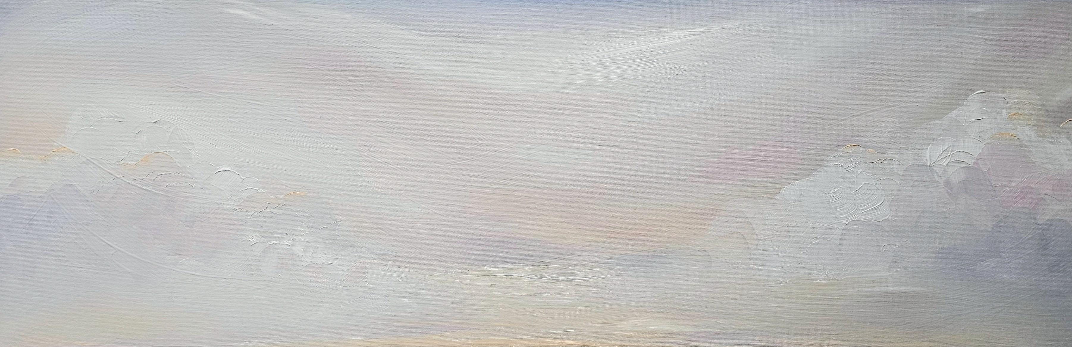 Jennifer L. Baker Abstract Painting - The Midwinter Sparrow - Minimalist atmospheric abstract winter landscape