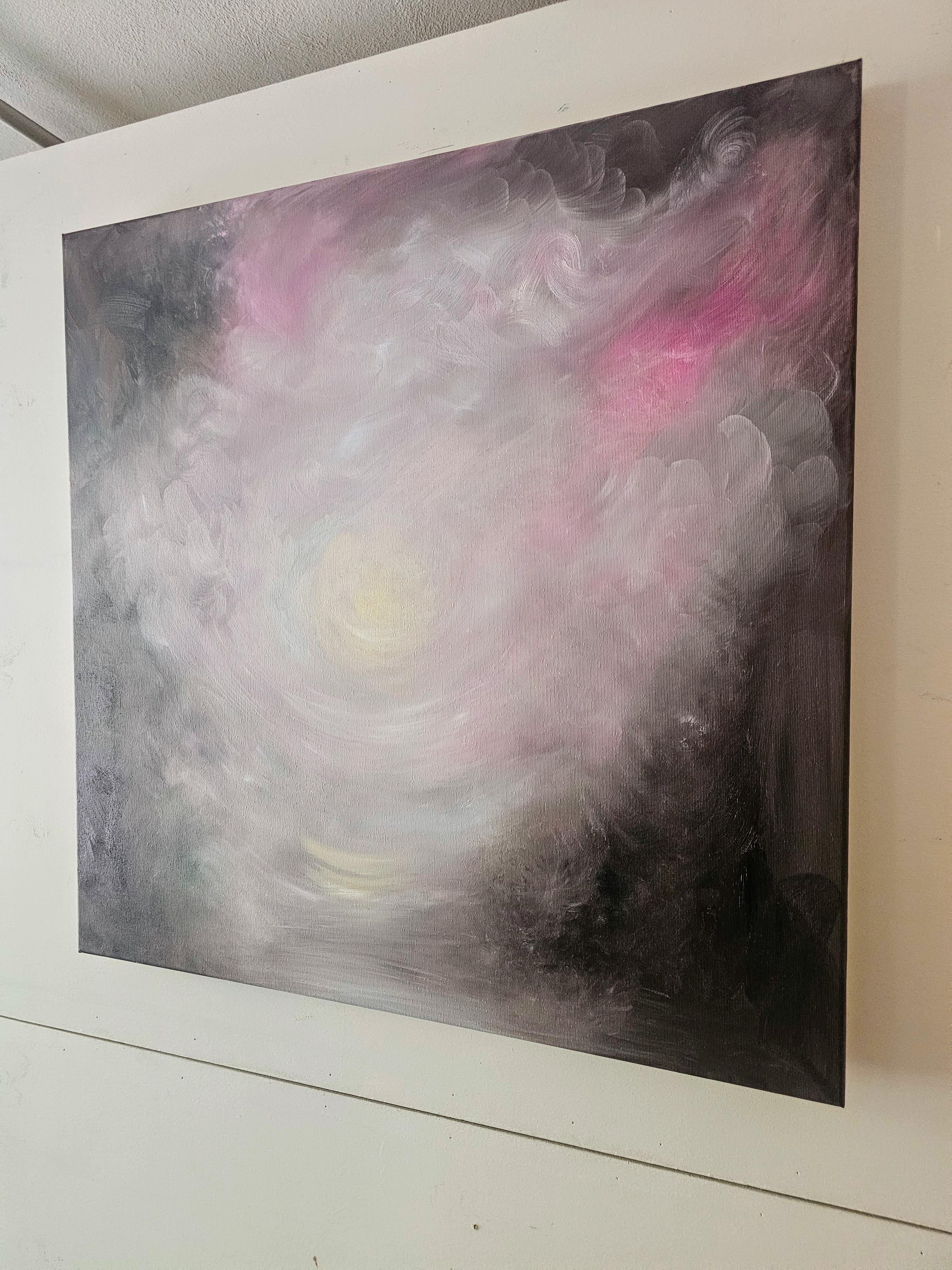 The newborn light that is me - Atmospheric dreamy pink & brown abstract painting For Sale 6