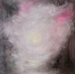 The newborn light that is me - Atmospheric dreamy pink & brown abstract painting