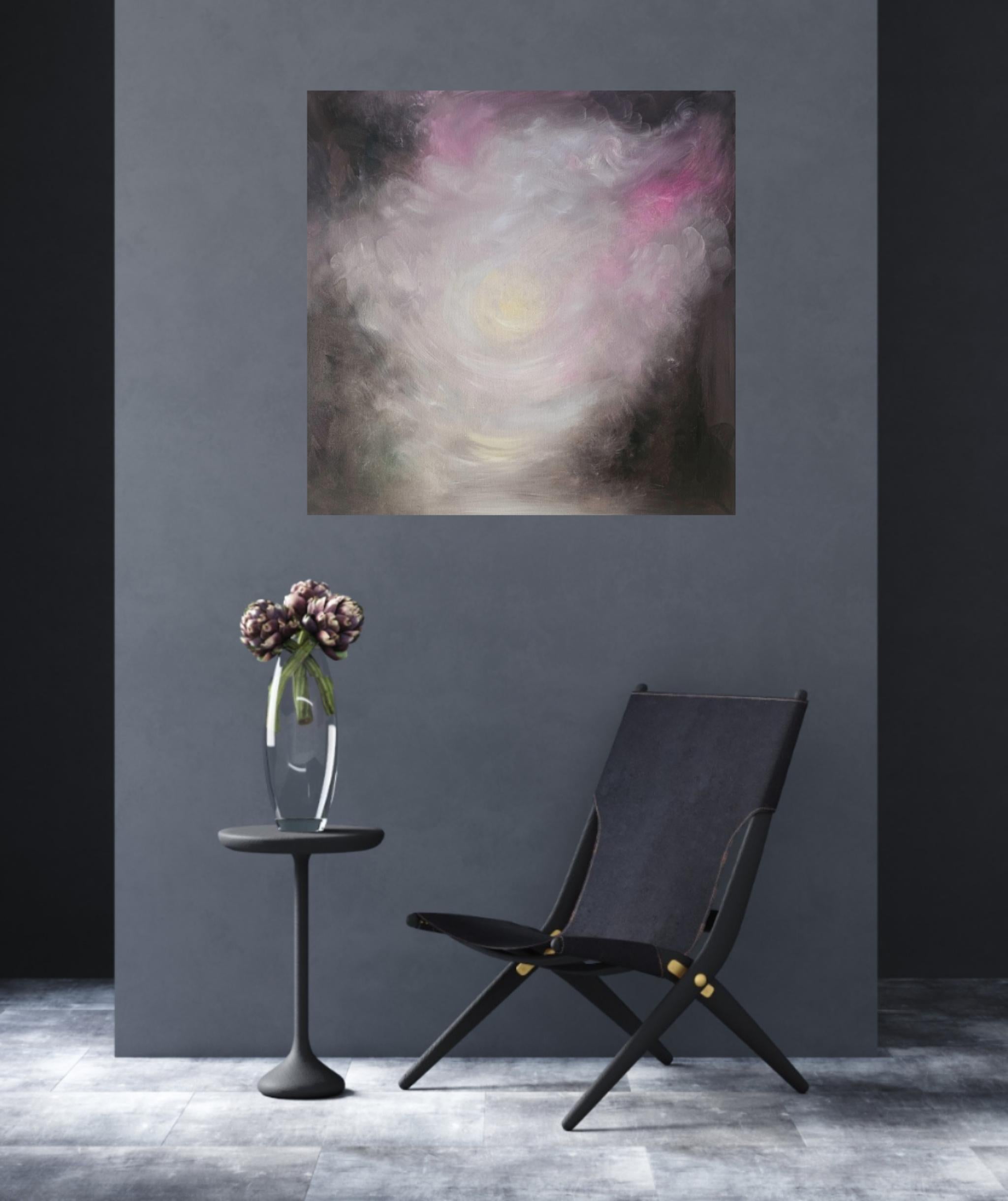 The newborn light that is me - Atmospheric dreamy pink & brown abstract painting - Contemporary Painting by Jennifer L. Baker