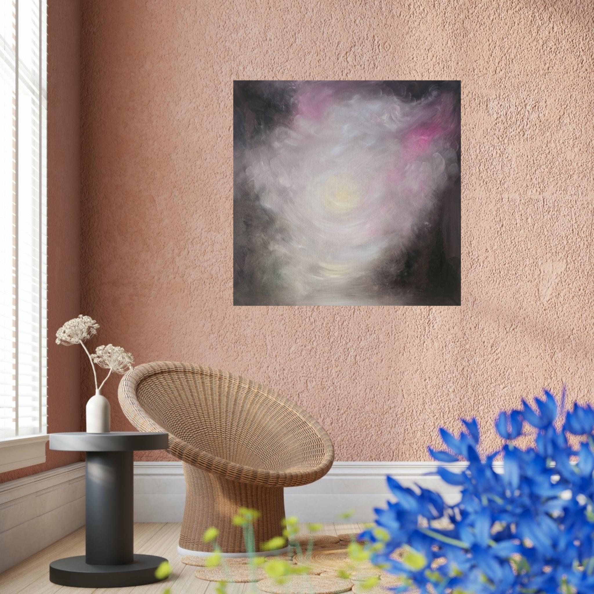 The newborn light that is me - Atmospheric dreamy pink & brown abstract painting For Sale 3