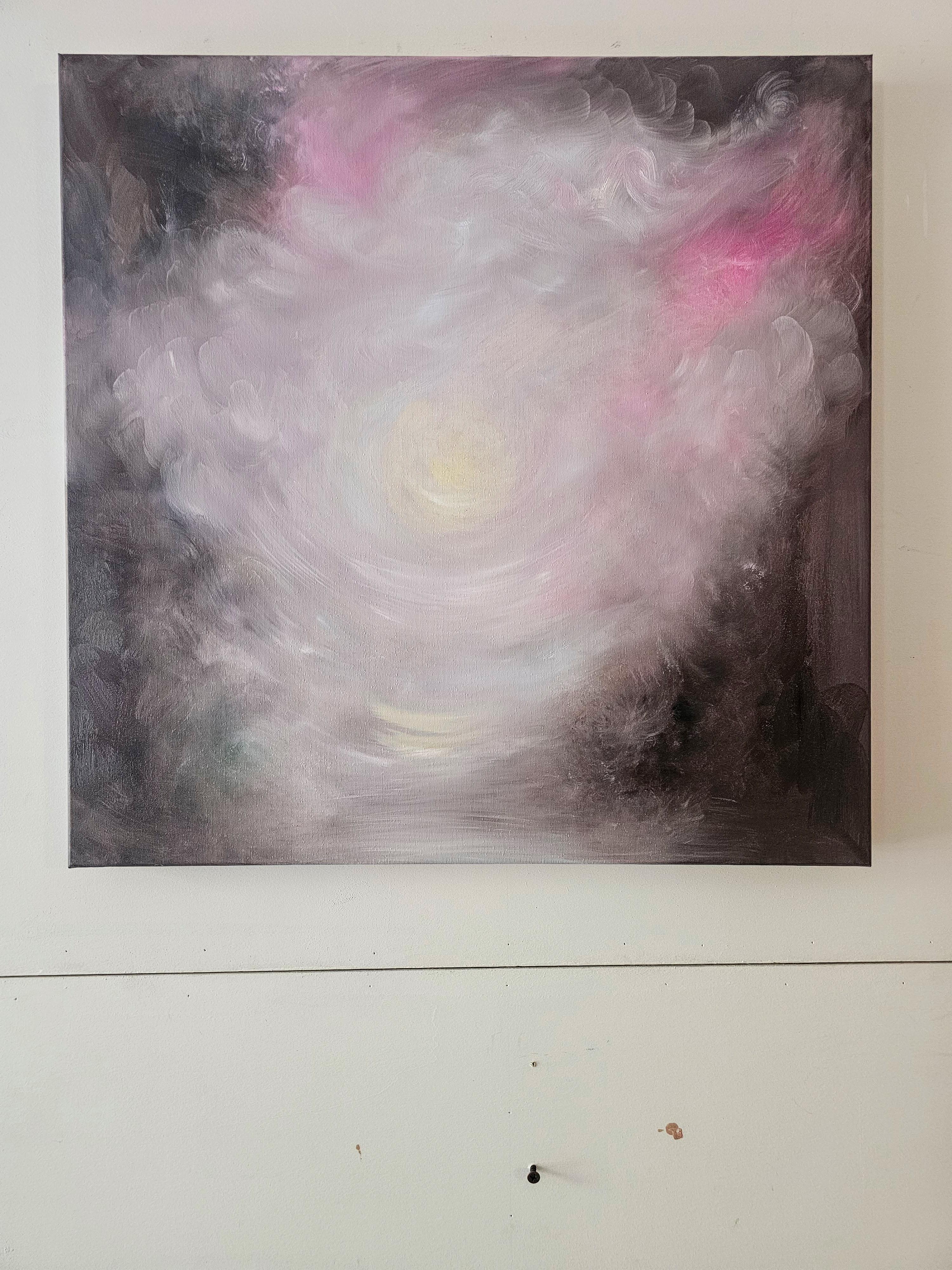 The newborn light that is me - Atmospheric dreamy pink & brown abstract painting For Sale 4