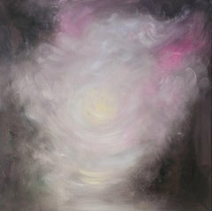 The newborn light that is me - Atmospheric dreamy pink & brown abstract painting