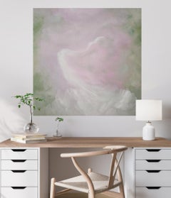 The newborn light that is me - Atmospheric dreamy pink & green abstract painting