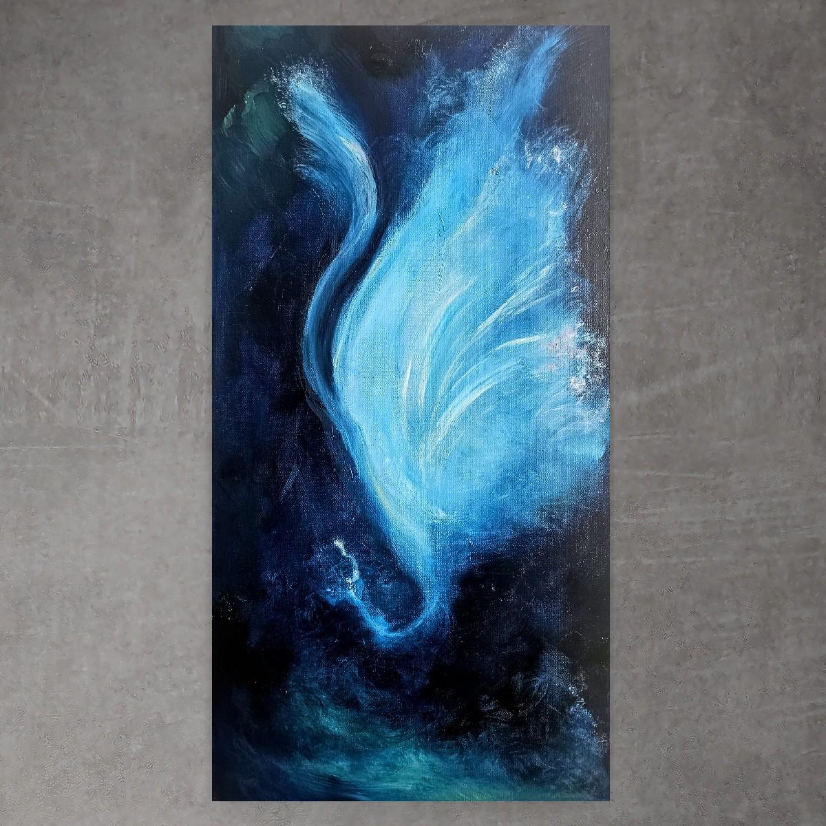 Der Nachtschmetterling, der allein tanzt - Blaues abstraktes expressionistisches Gemälde im Angebot 8