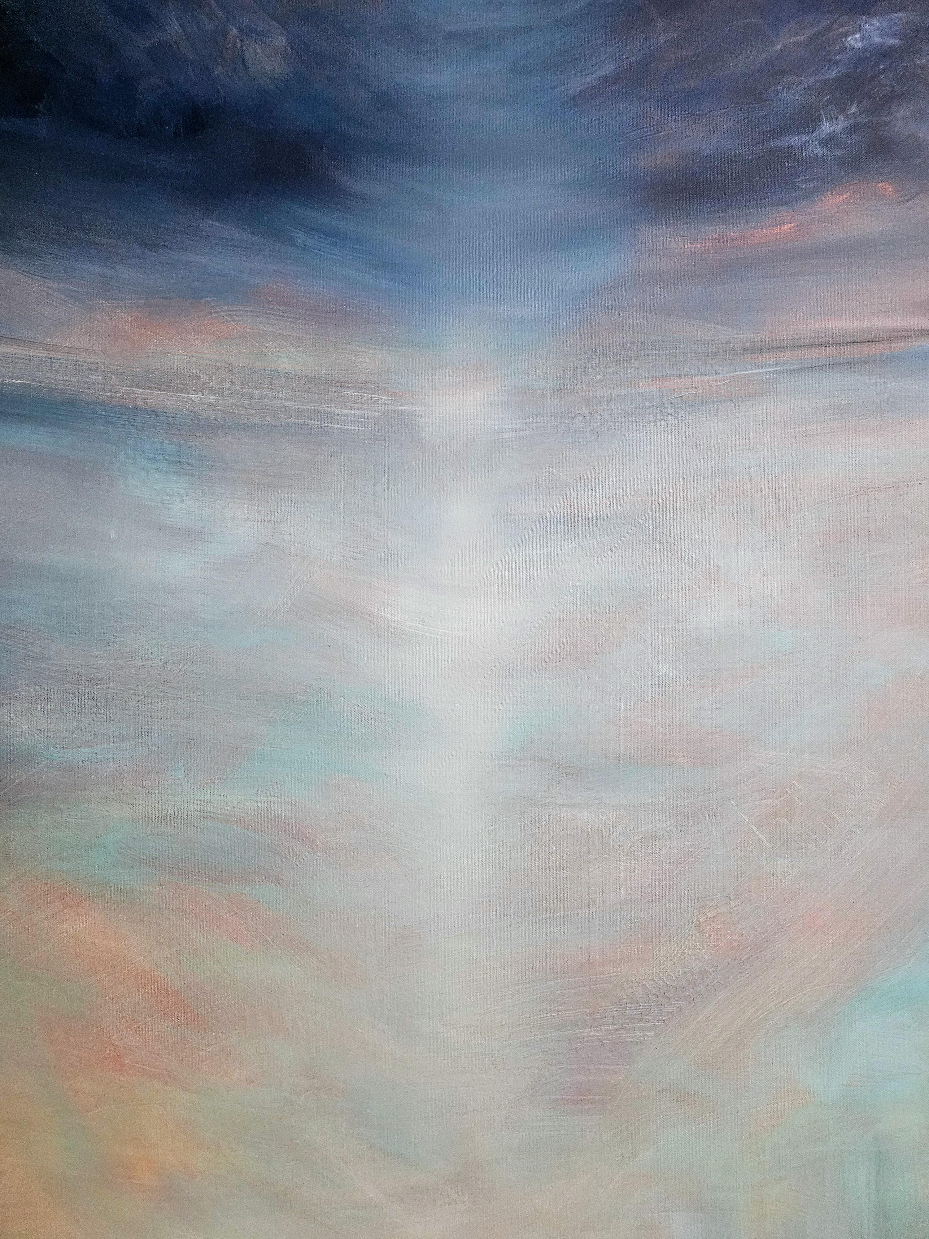 La stagione del cielo - Grande quadro astratto di paesaggio marino blu e maestoso in vendita 5