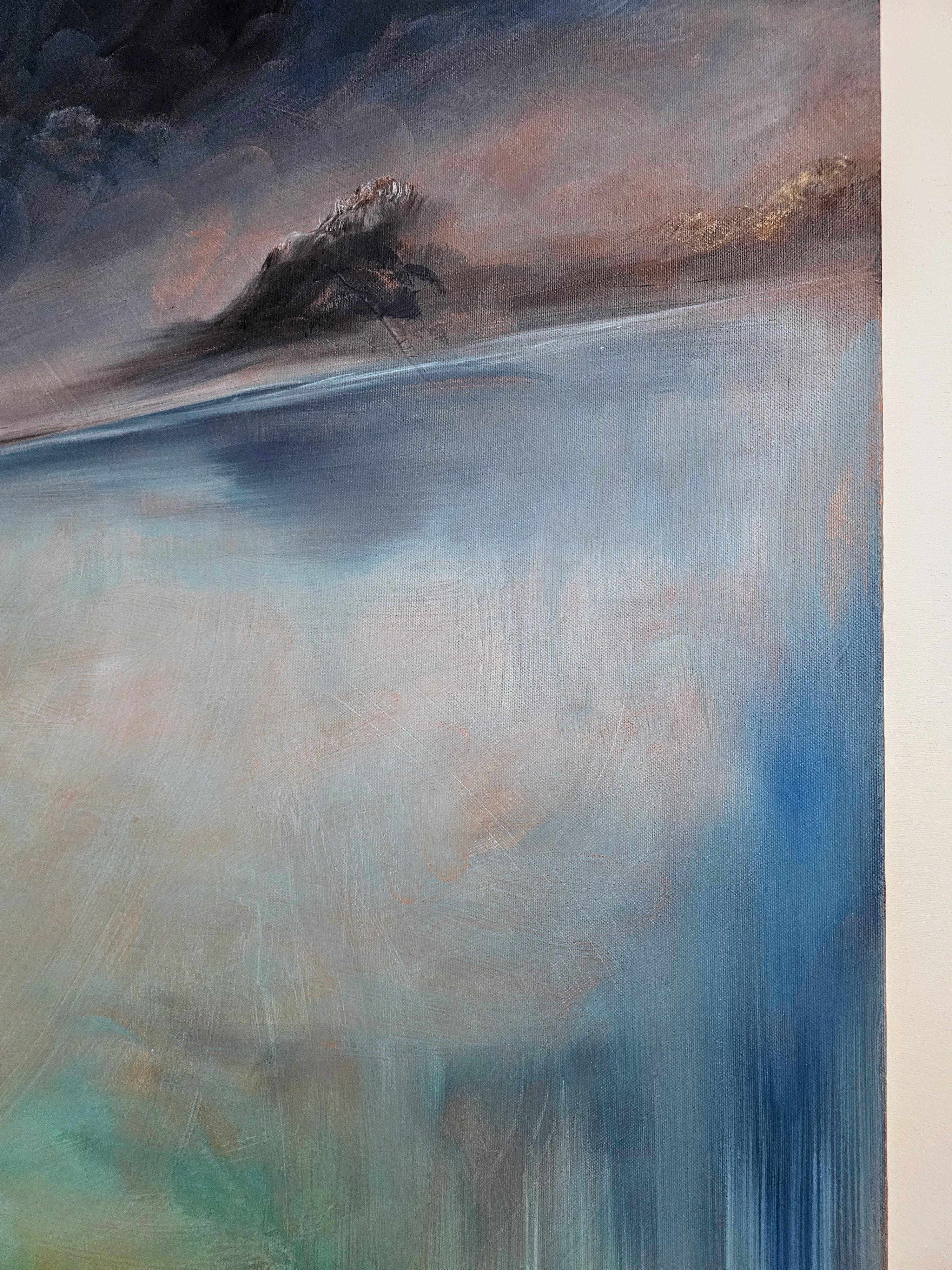 La stagione del cielo - Grande quadro astratto di paesaggio marino blu e maestoso in vendita 6