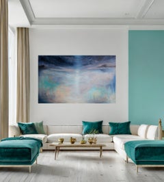 La stagione del cielo - Grande quadro astratto di paesaggio marino blu e maestoso