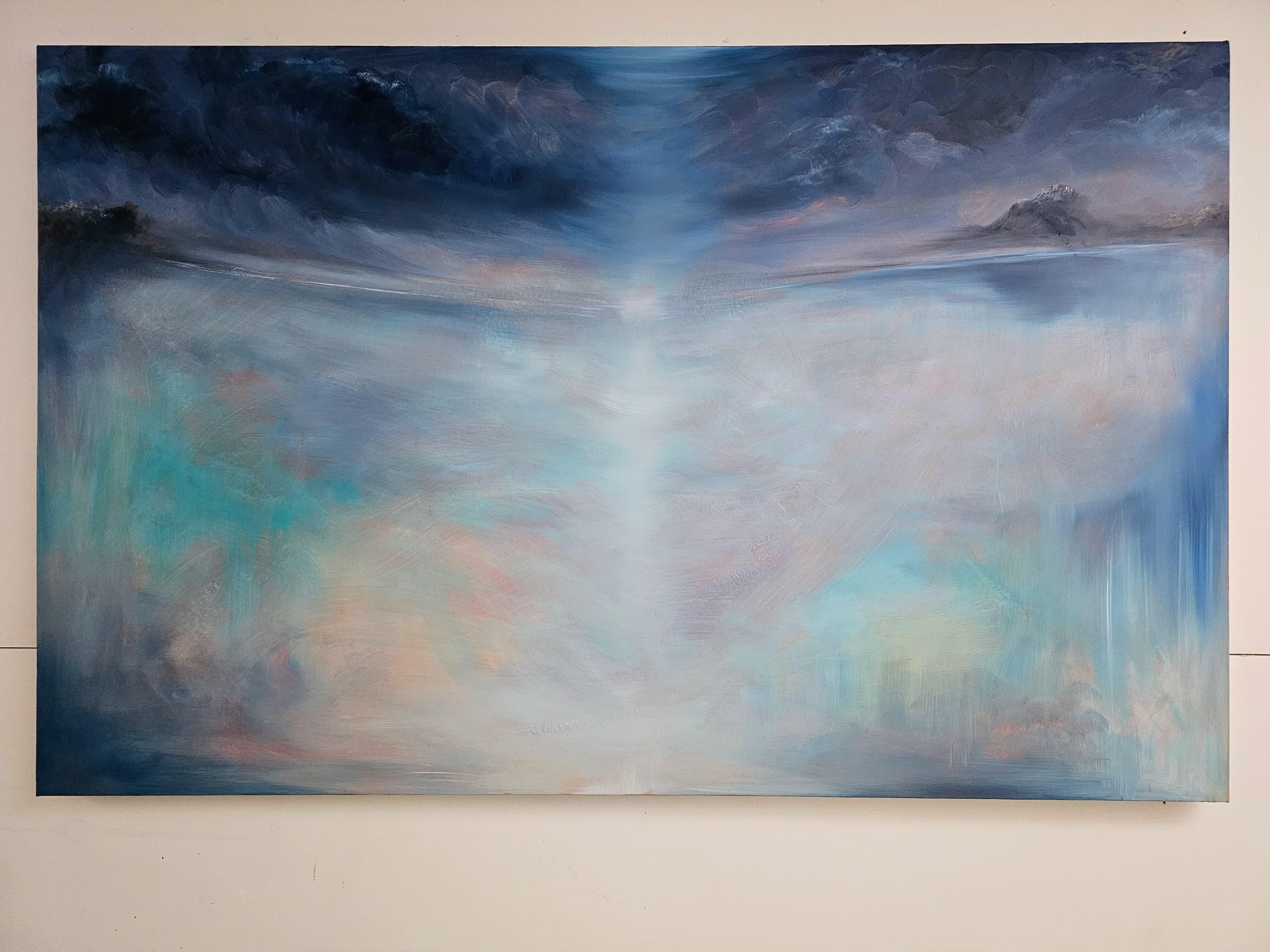 La stagione del cielo - Grande quadro astratto di paesaggio marino blu e maestoso in vendita 1