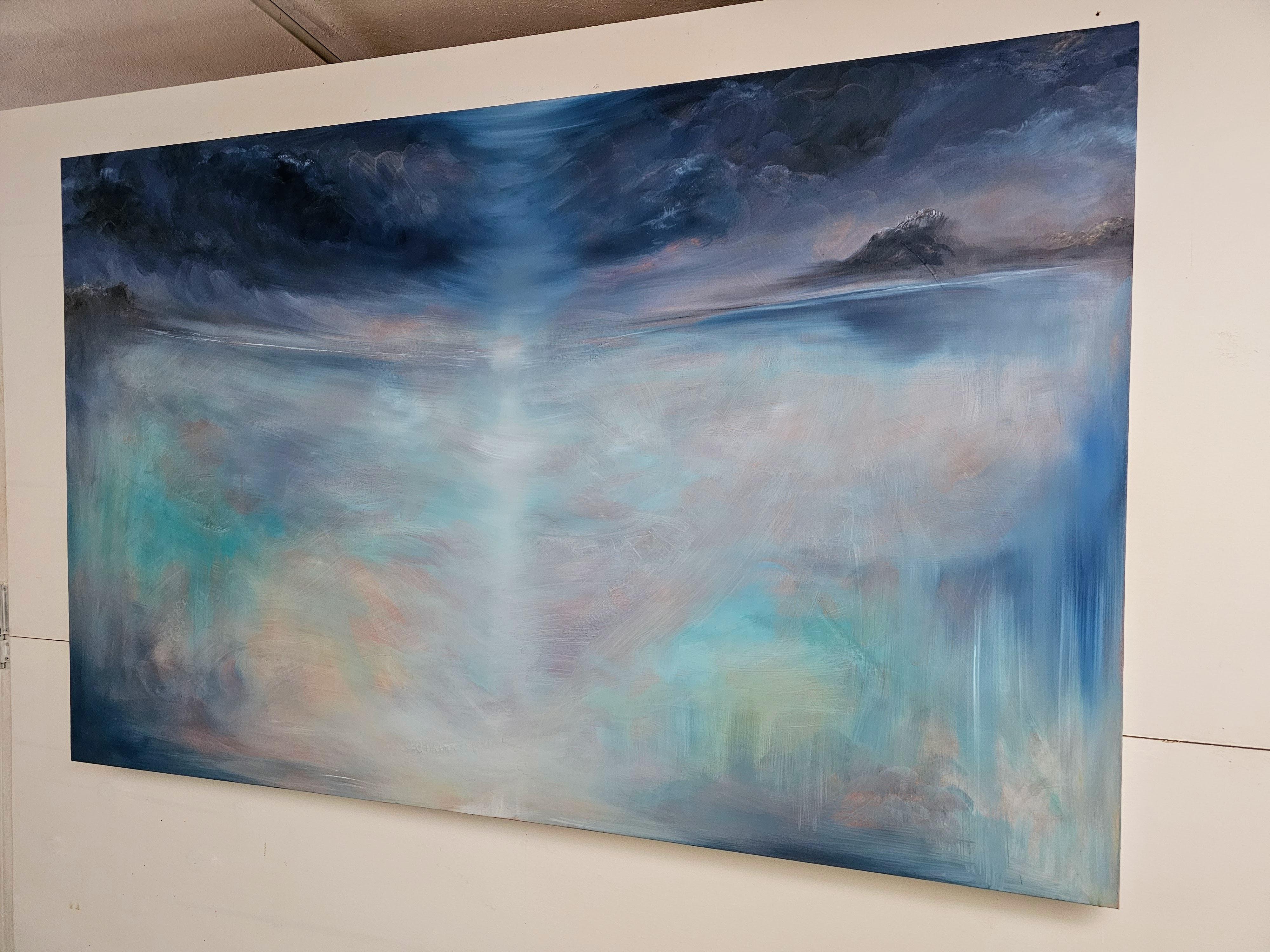 La stagione del cielo - Grande quadro astratto di paesaggio marino blu e maestoso in vendita 2