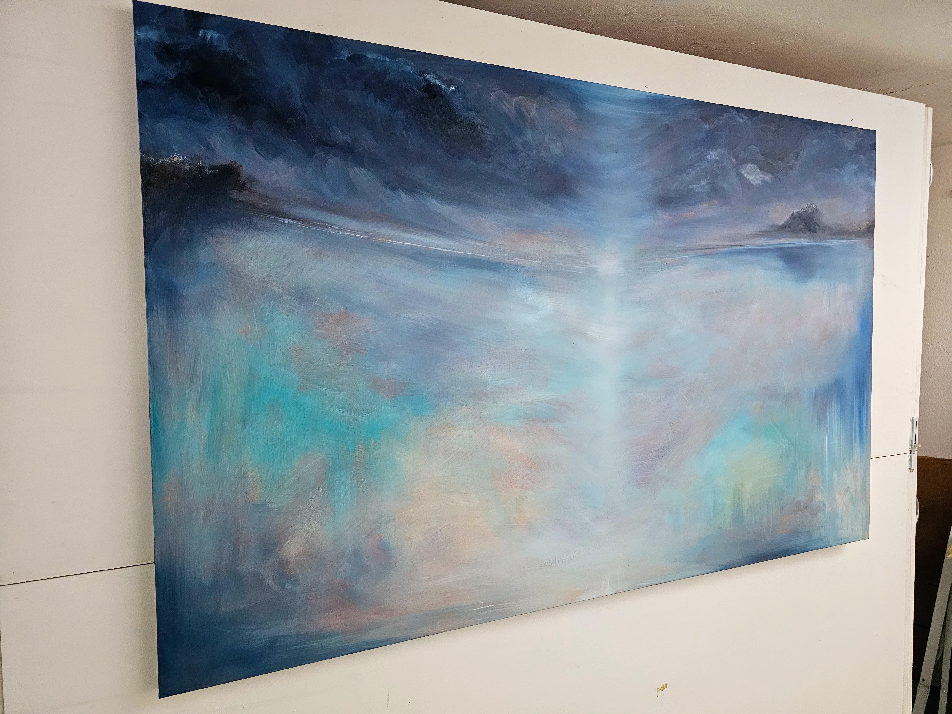La stagione del cielo - Grande quadro astratto di paesaggio marino blu e maestoso in vendita 3