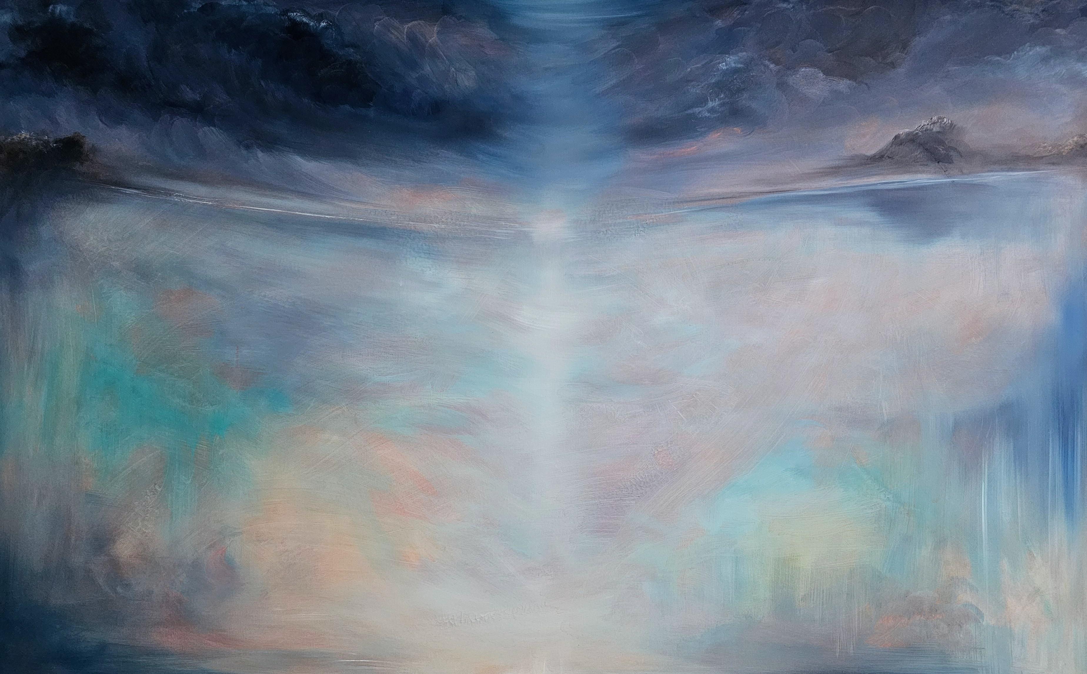 La estación del cielo - Gran cuadro abstracto azul marino majestuoso