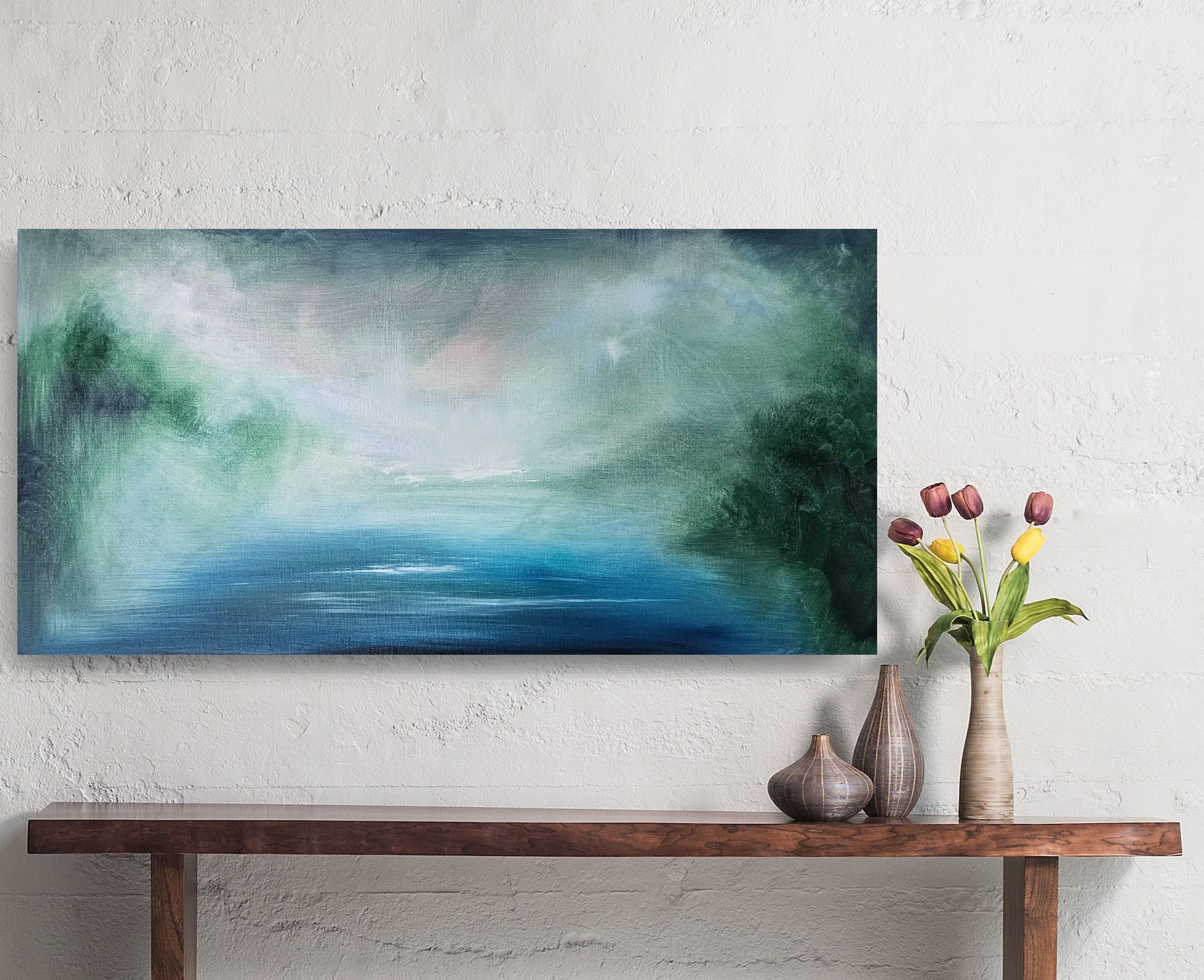 La quiete dell'acqua - Quadro astratto di paesaggio marino - Landscape Painting Blu di Jennifer L. Baker