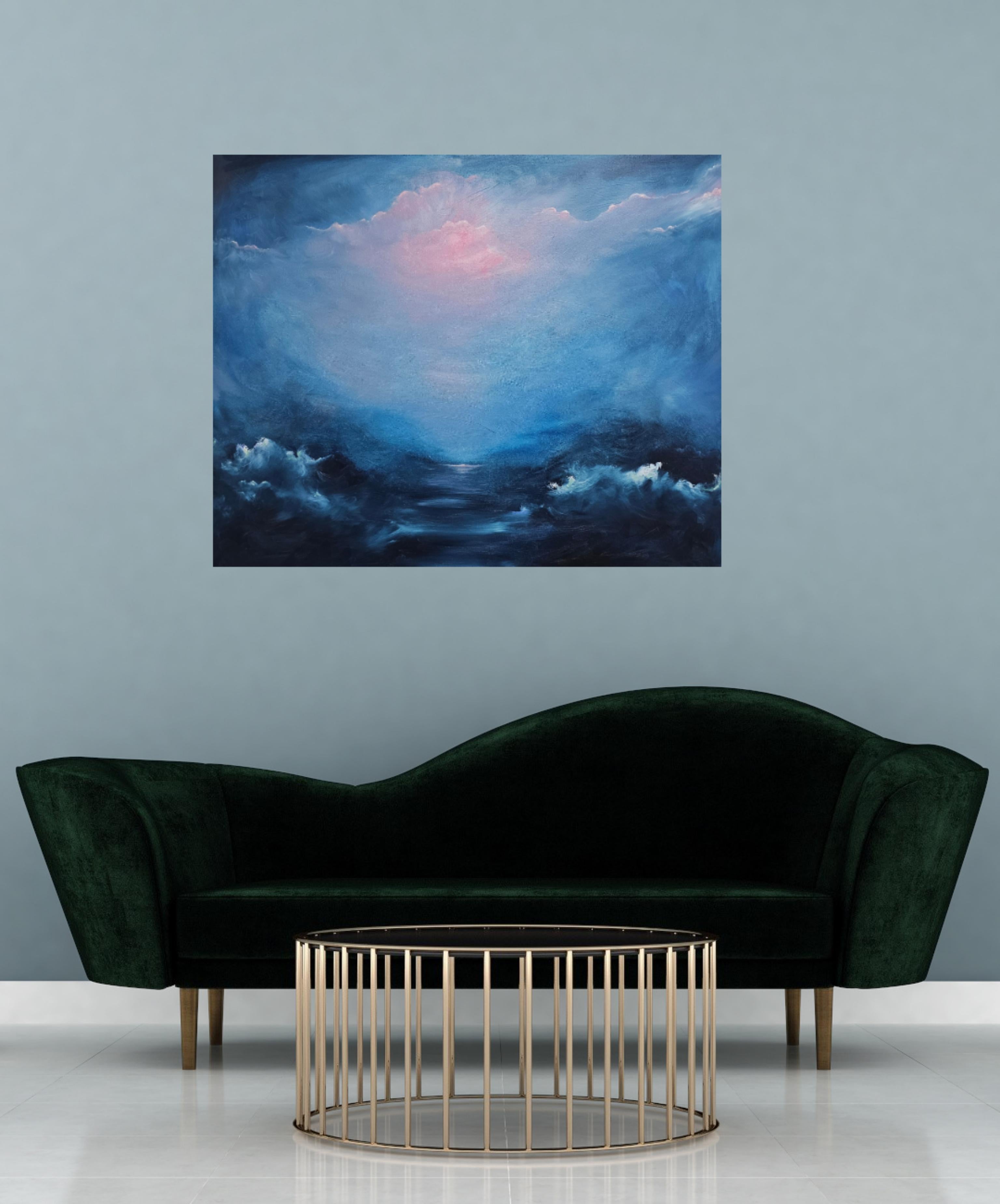 The universe that is me - Dramatic blue abstract seascape painting For Sale 7