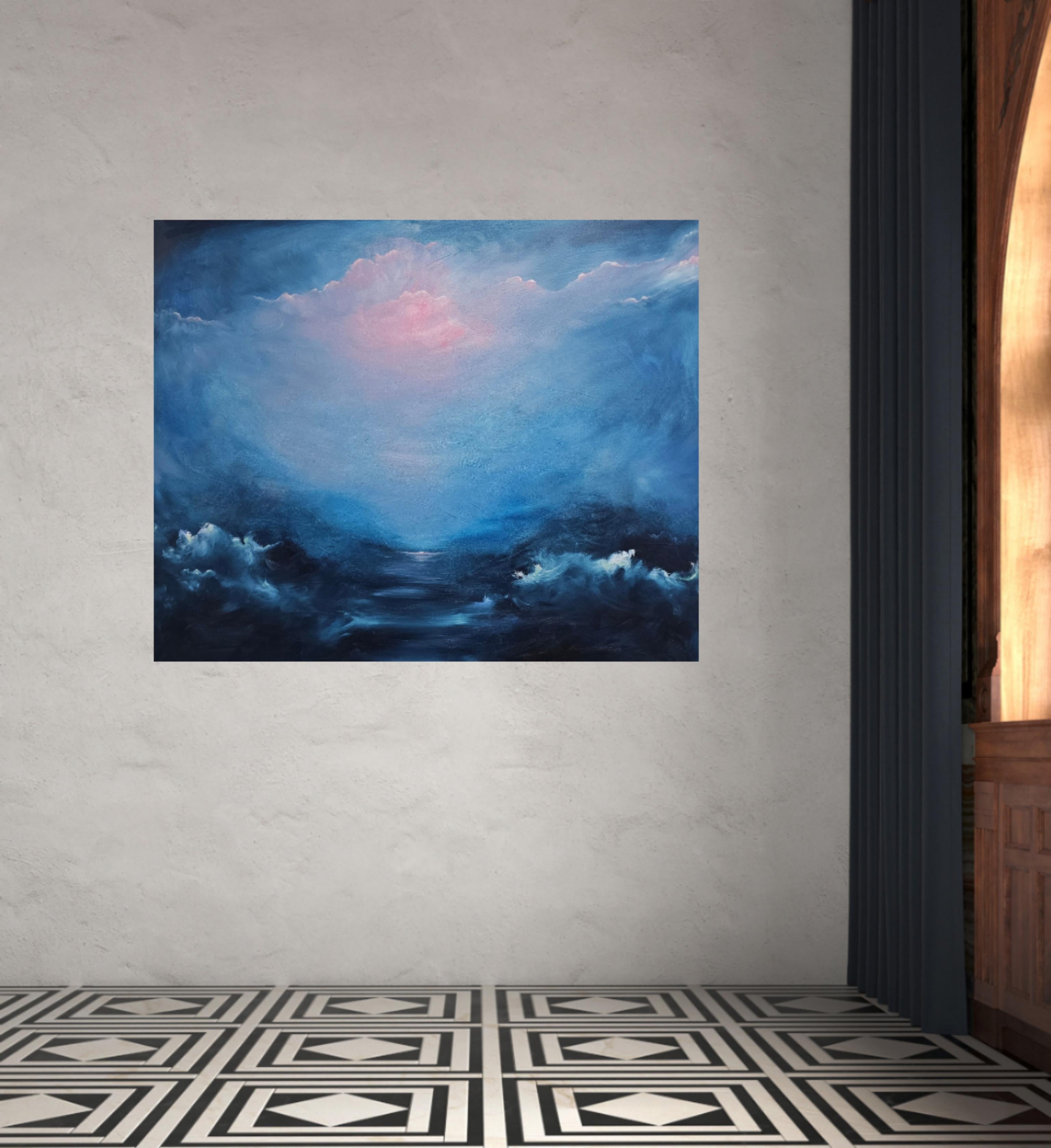 The universe that is me - Dramatic blue abstract seascape painting For Sale 8