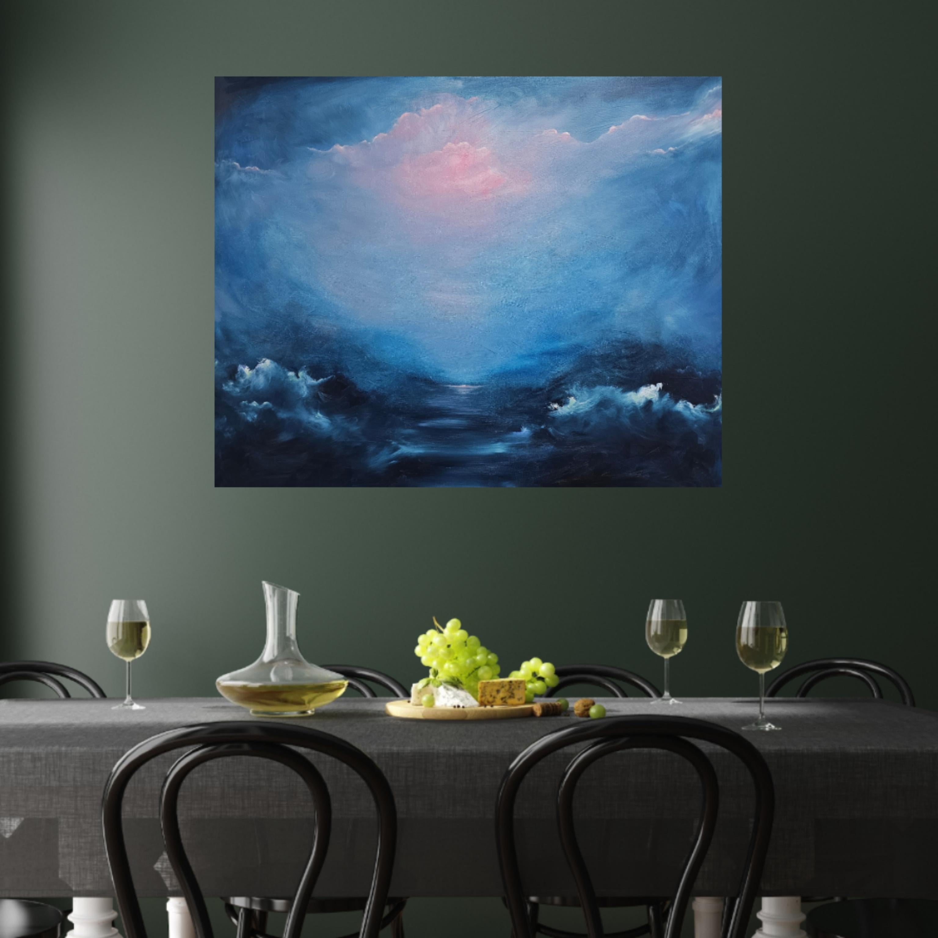 The universe that is me - Dramatic blue abstract seascape painting For Sale 9