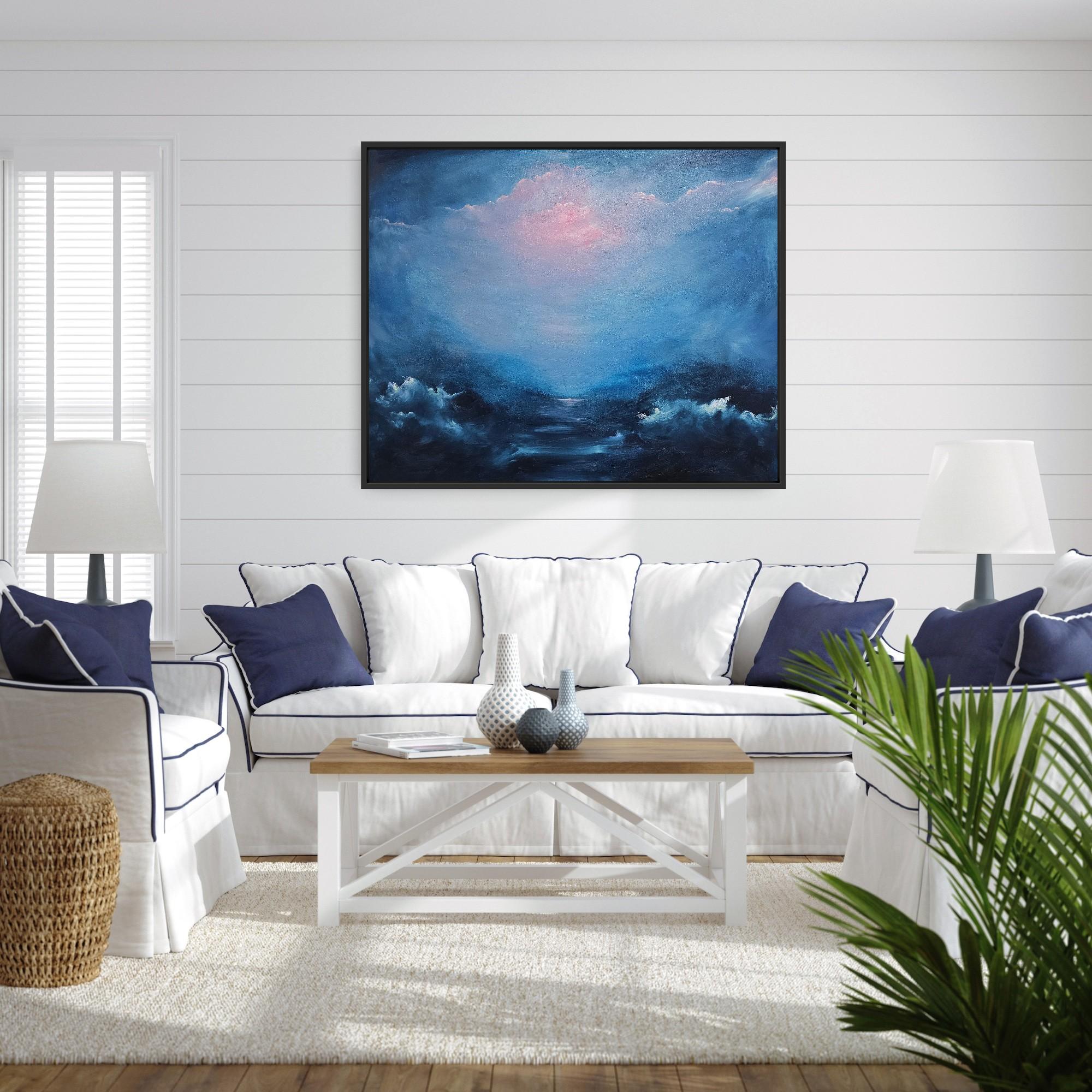 The universe that is me - Dramatic blue abstract seascape painting For Sale 11