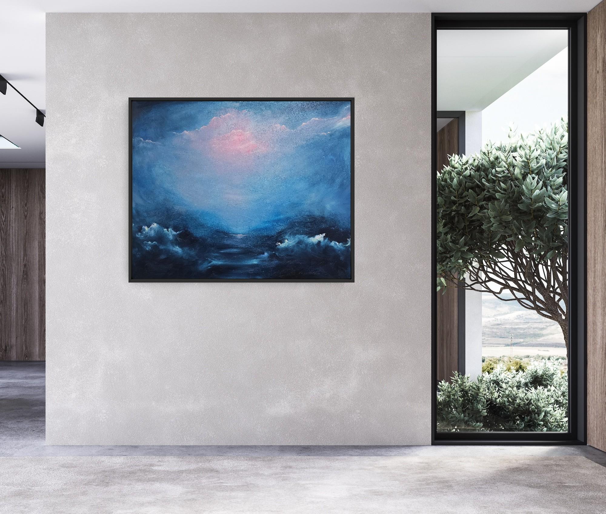 The universe that is me - Dramatic blue abstract seascape painting For Sale 12
