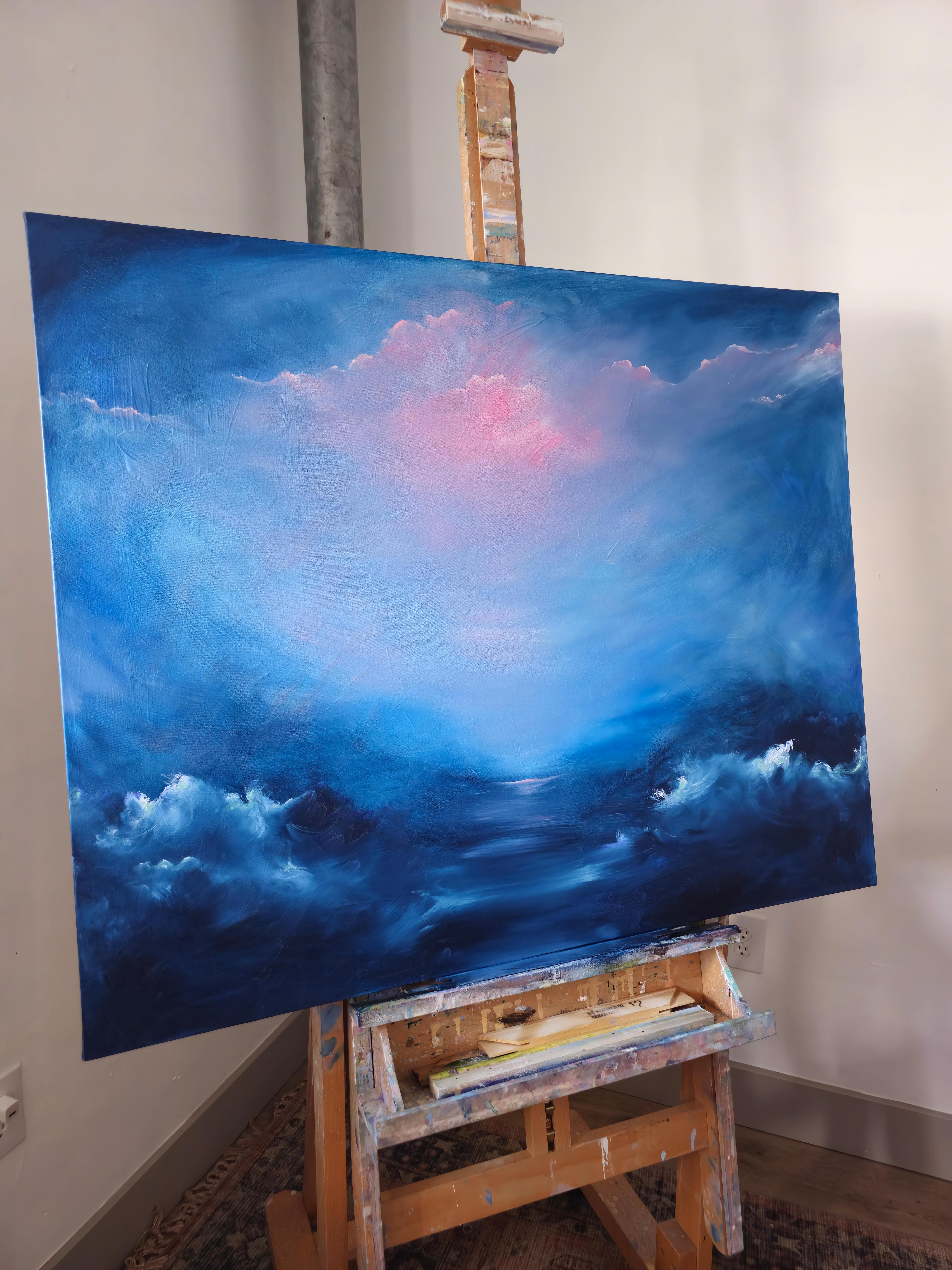 The universe that is me - Dramatic blue abstract seascape painting - Painting by Jennifer L. Baker