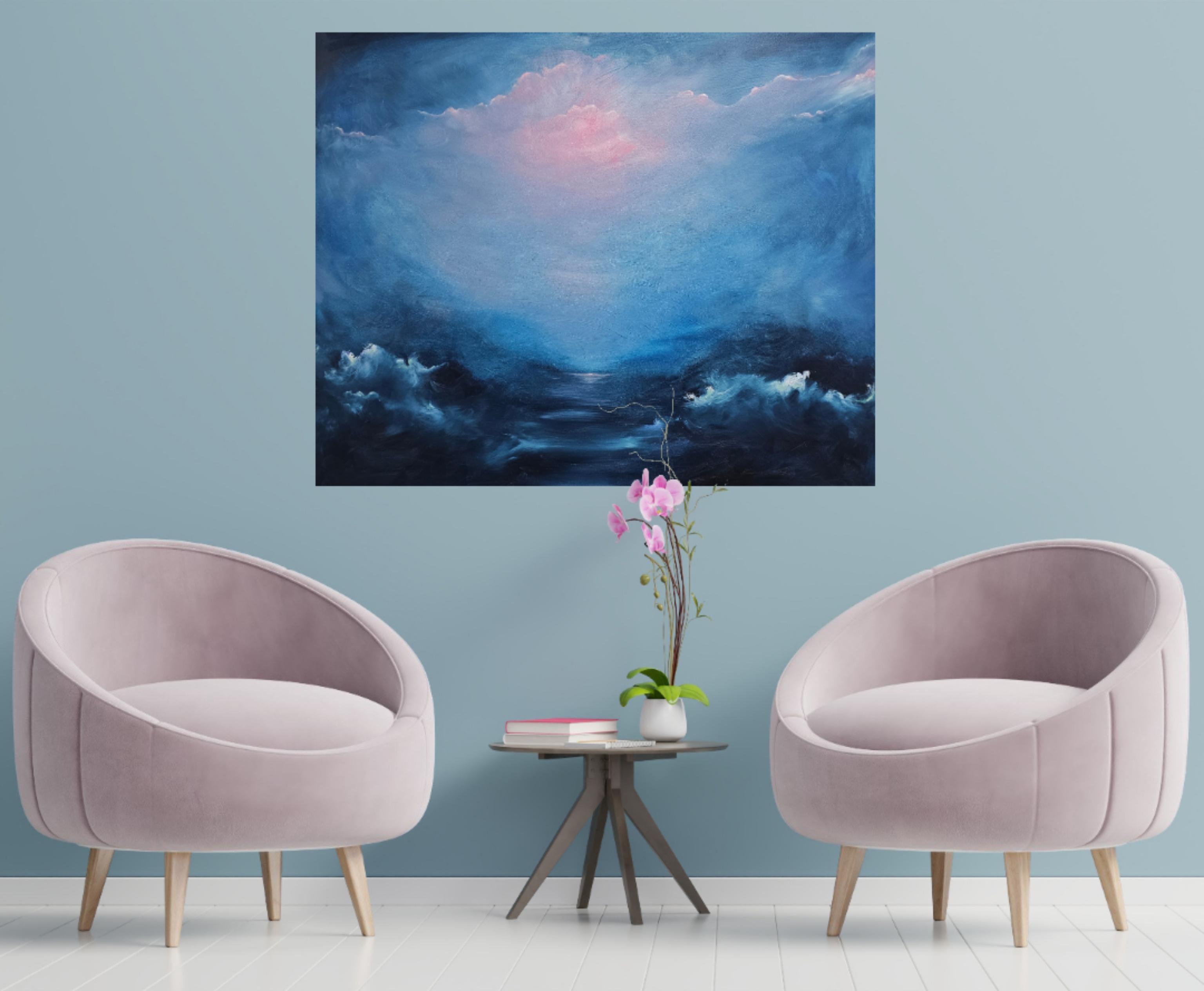 The universe that is me - Dramatic blue abstract seascape painting For Sale 1