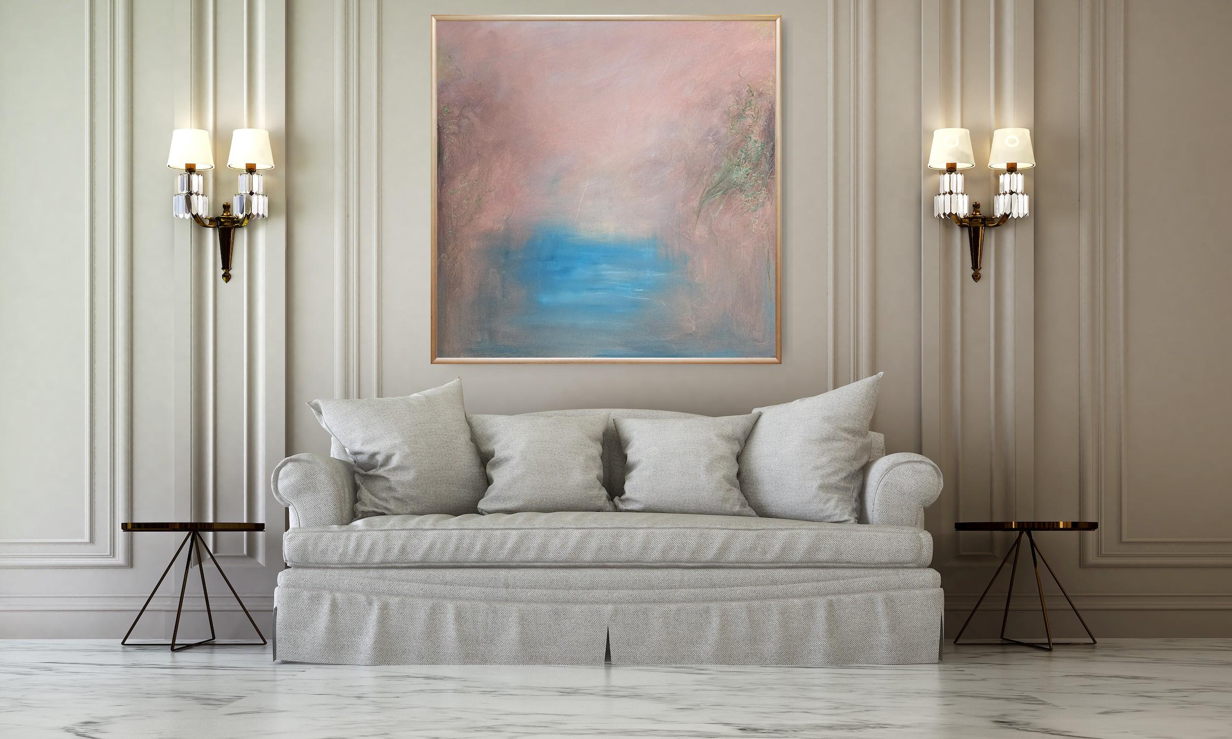 El Valle - Pintura abstracta atmosférica de paisaje - Landscape Painting Gris de Jennifer L. Baker