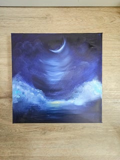 The Waning Moon Loves You - Blue moon abstract landscape painting