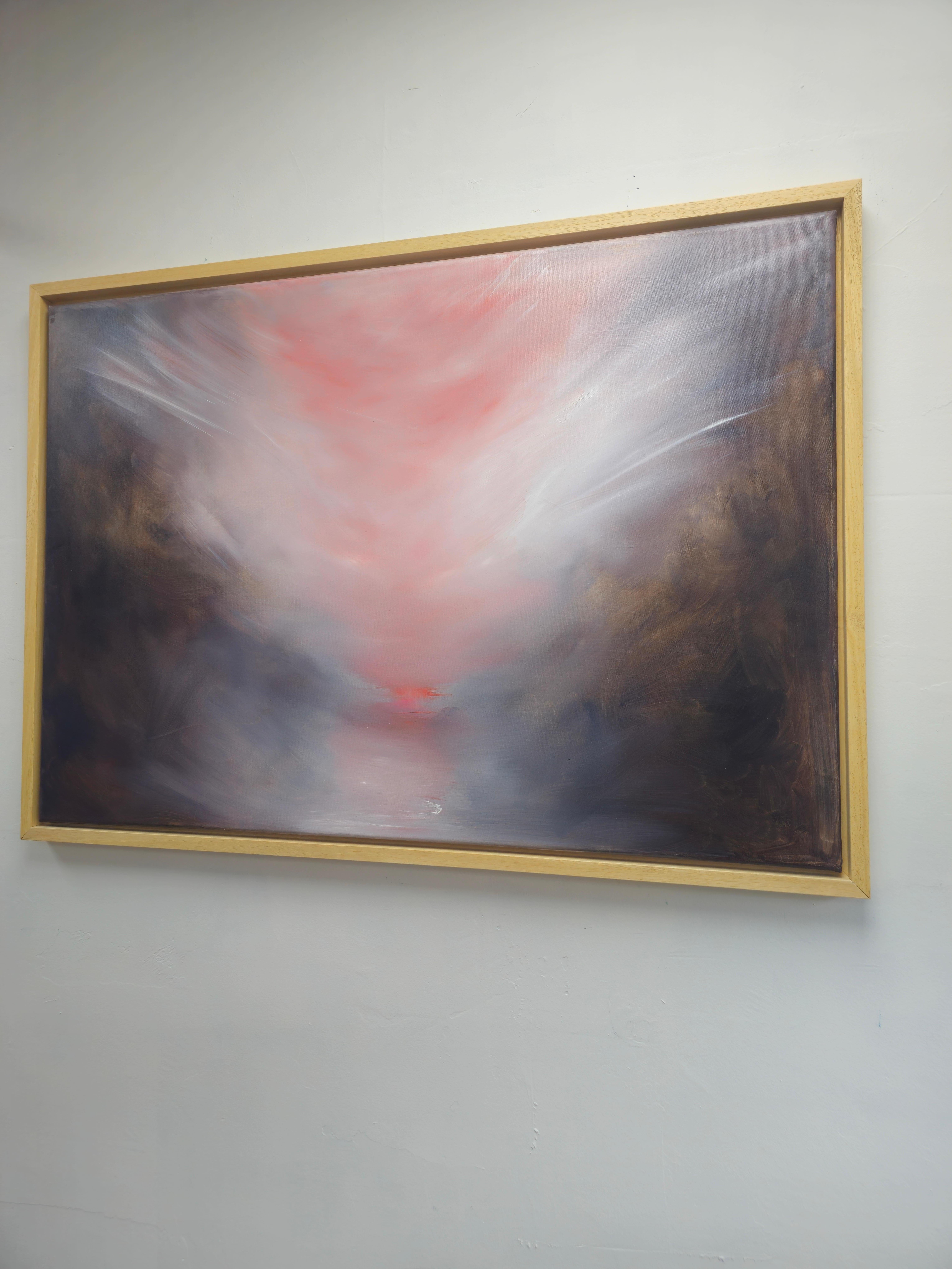 Il vento e il mio cuore spezzato che si rammenda - Paesaggio astratto drammatico dipinto nel cielo in vendita 15