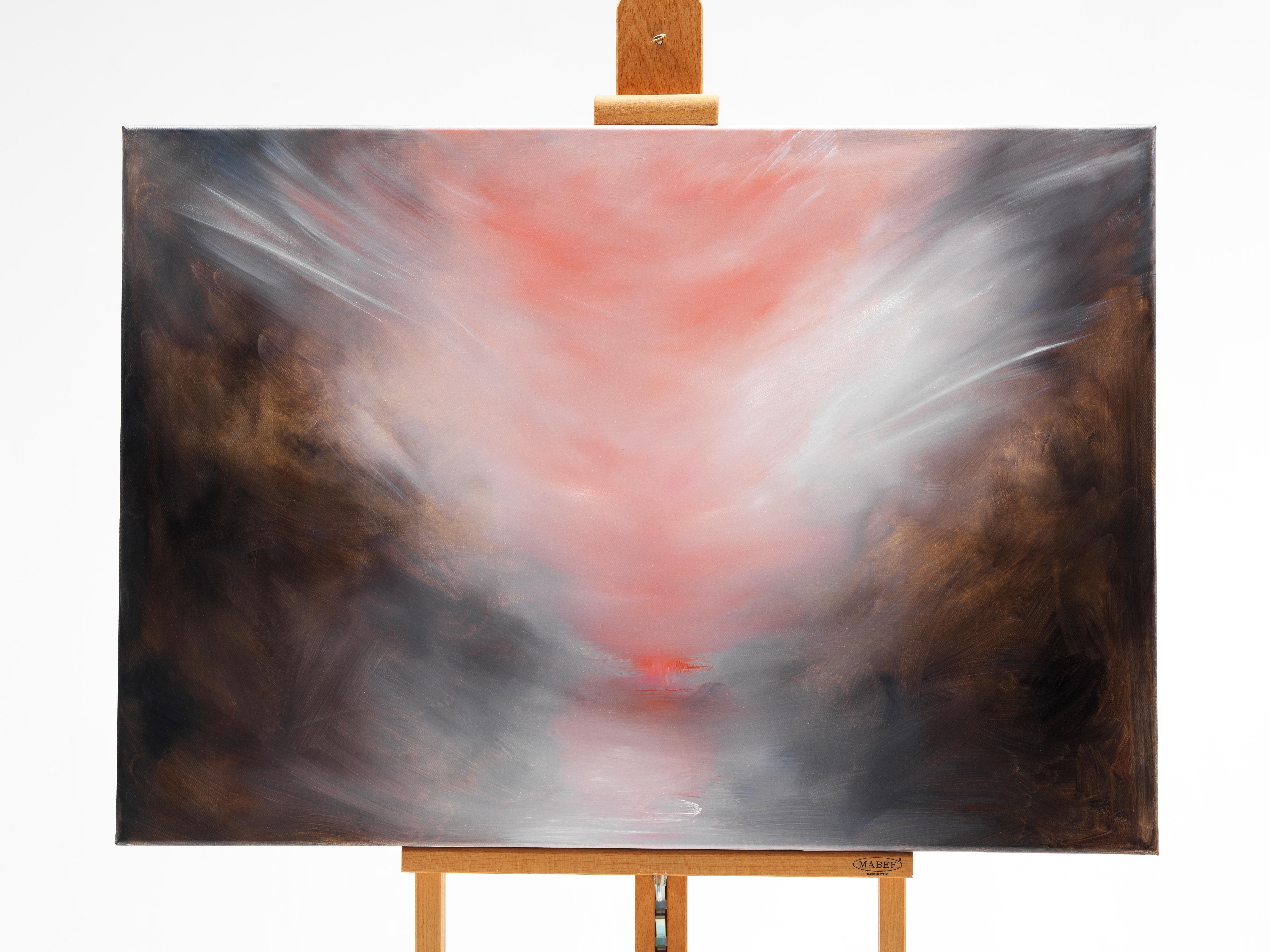Il vento e il mio cuore spezzato che si rammenda - Paesaggio astratto drammatico dipinto nel cielo - Painting Contemporaneo di Jennifer L. Baker