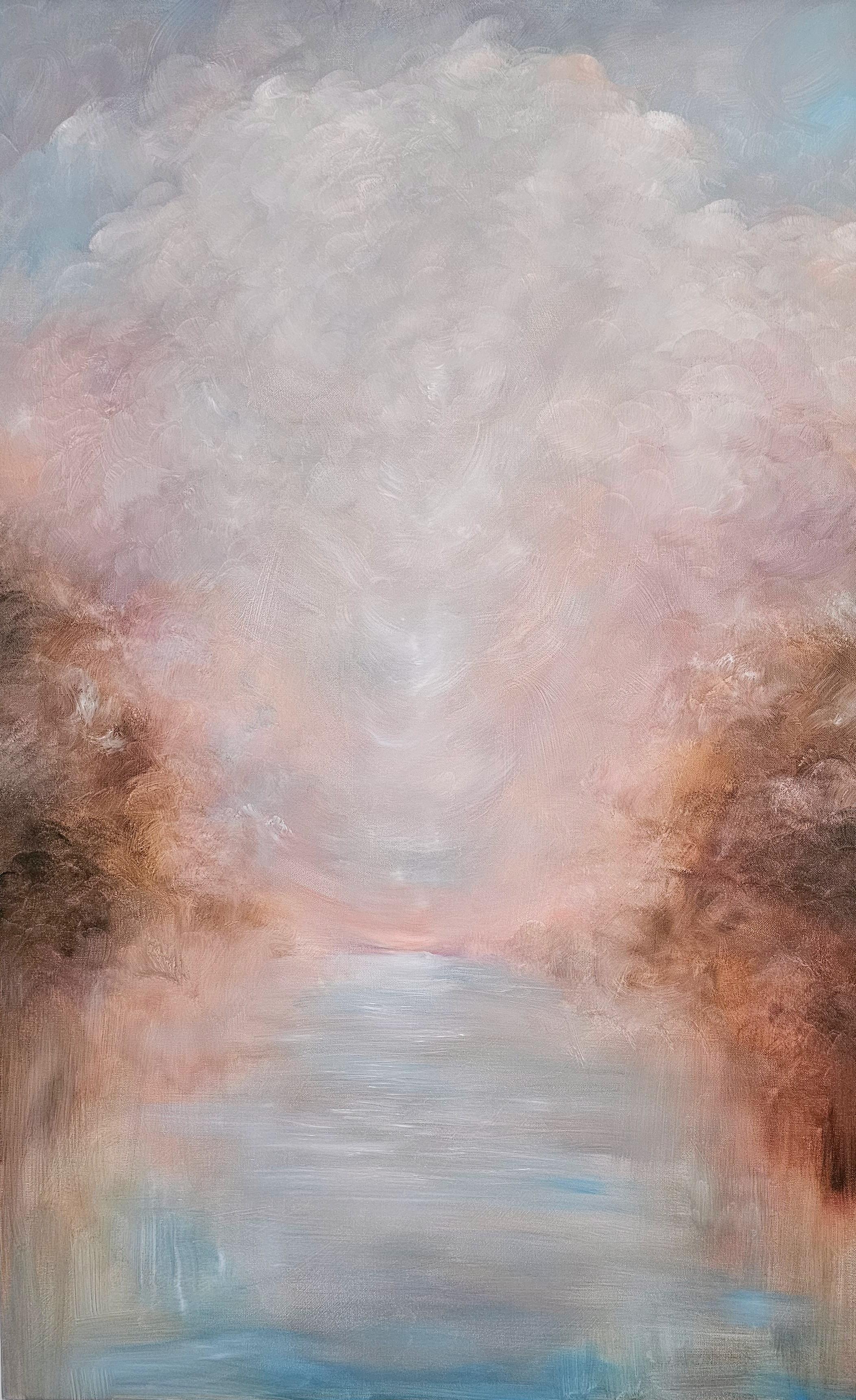 Jennifer L. Baker Landscape Painting – Das ist es, was sich die Hoffnung anfühlt - Abstrakte atmosphärische Landschafts-Wassermalerei