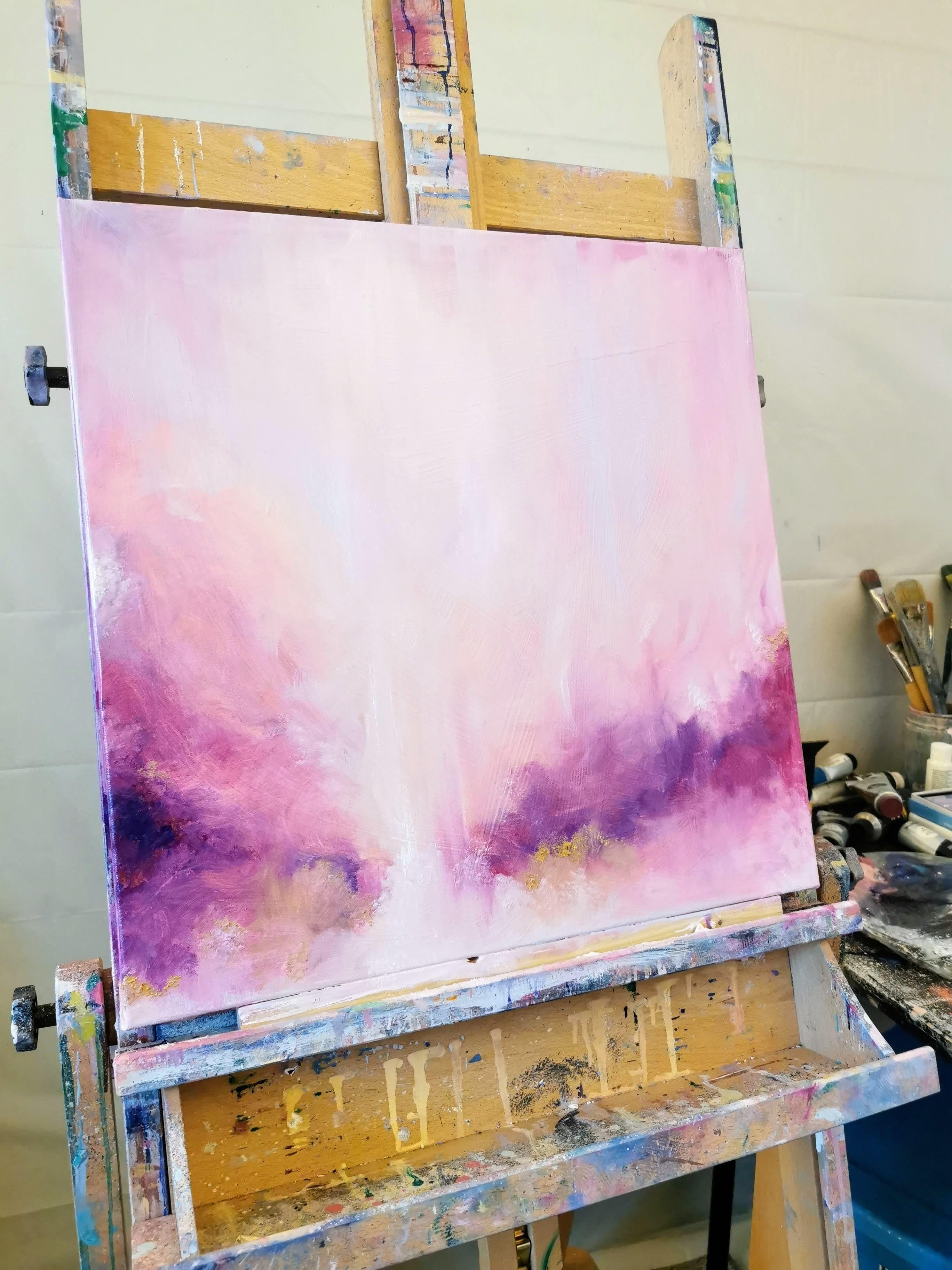 This is why I love you - Pink and gold abstract painting - Painting by Jennifer L. Baker