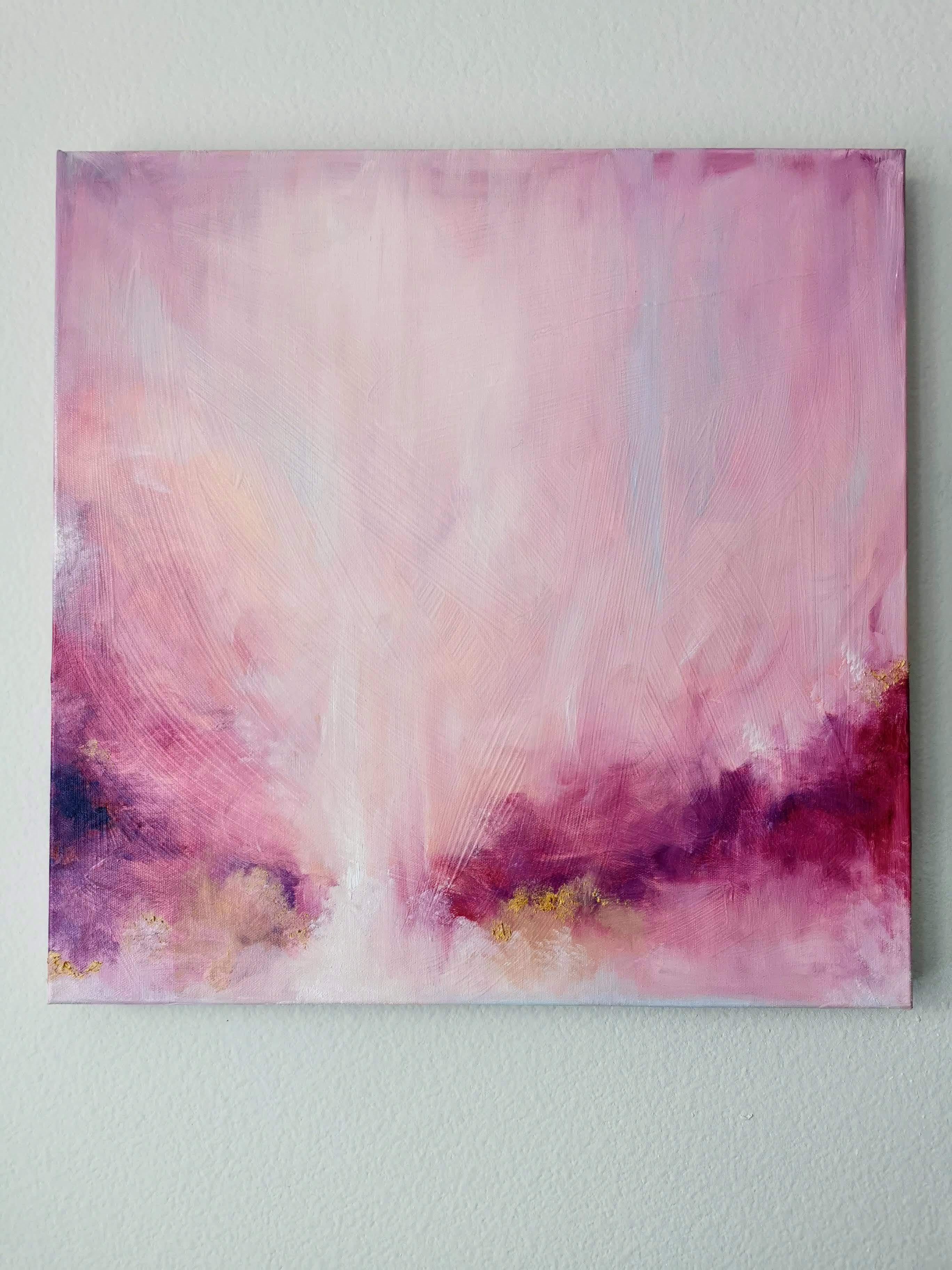 This is why I love you - Pink and gold abstract painting - Abstract Impressionist Painting by Jennifer L. Baker