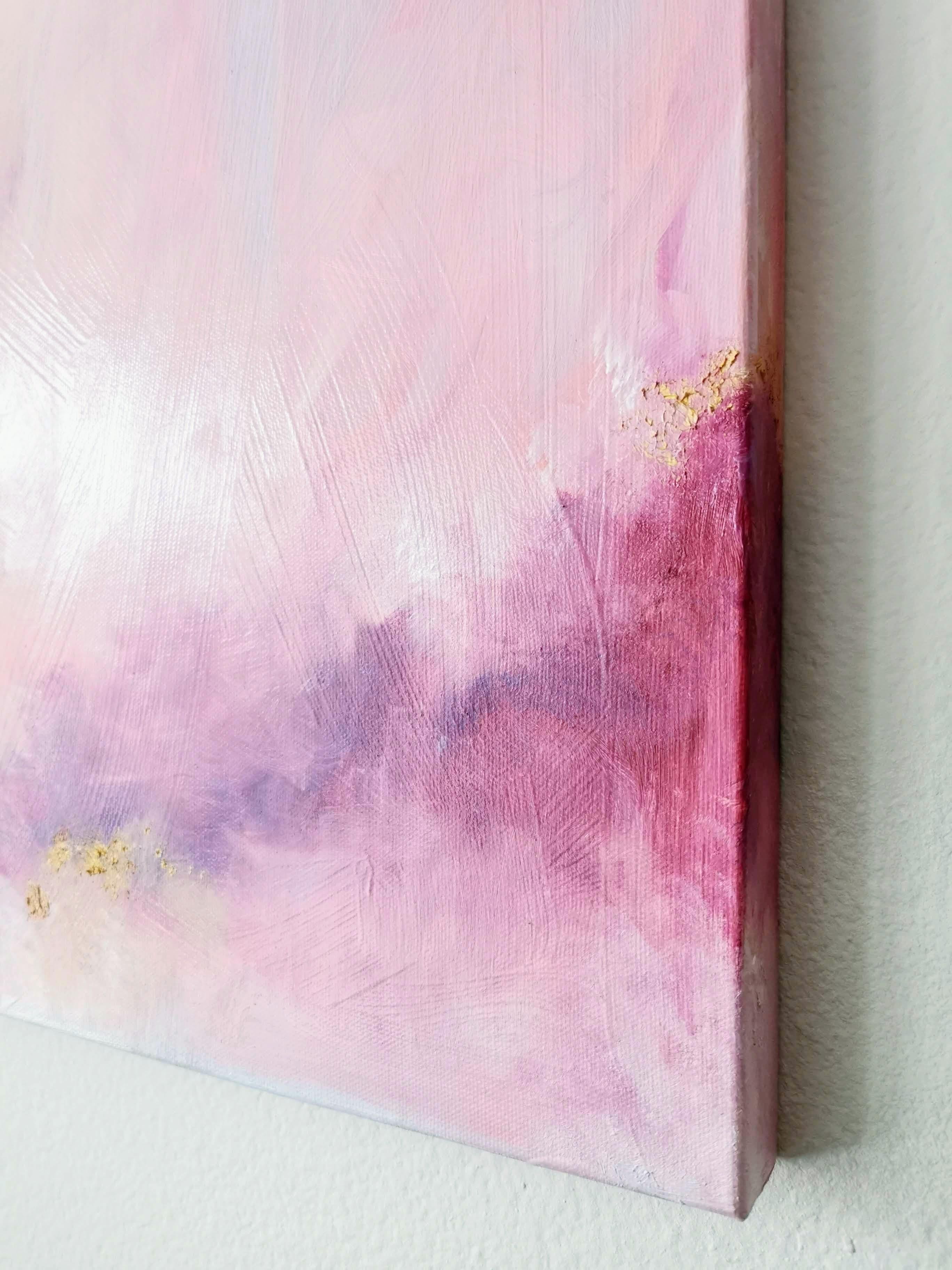 This is why I love you - Pink and gold abstract painting - Purple Abstract Painting by Jennifer L. Baker
