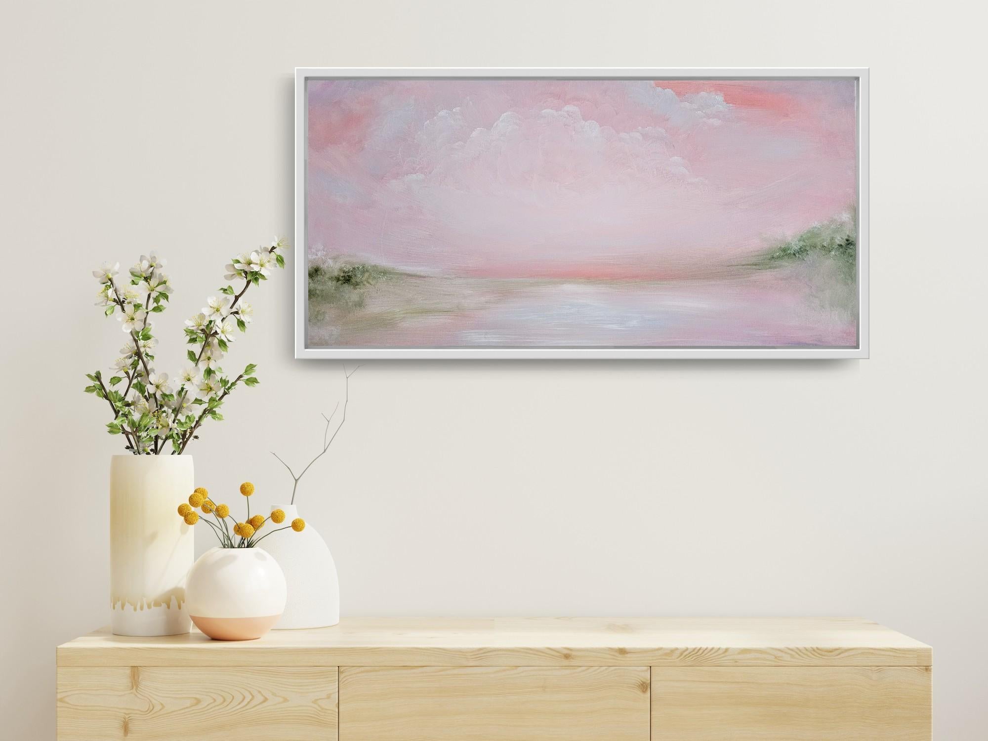 El mundo de esta mujer - Pintura abstracta de un paisaje en rosa suave y verde 5