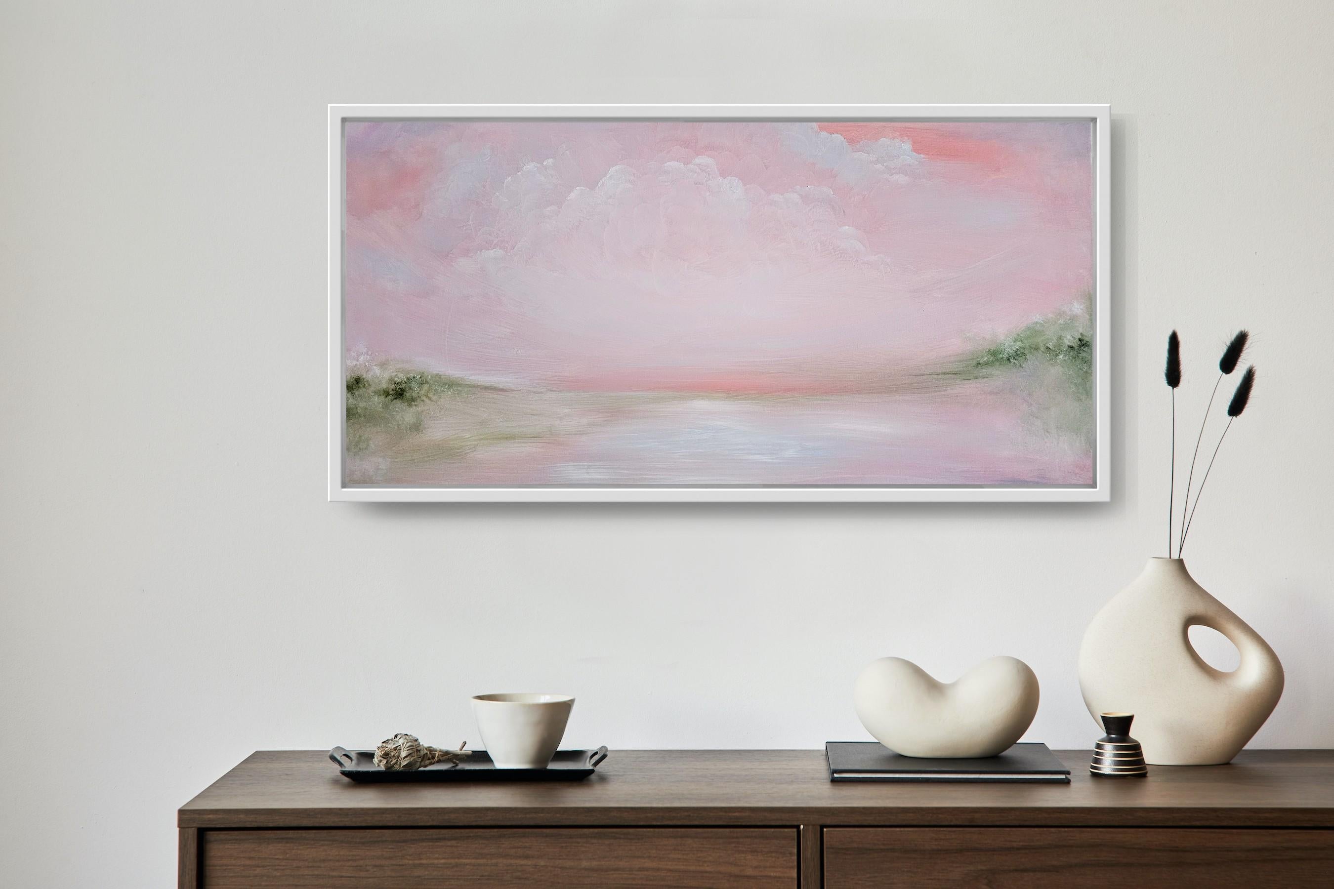 El mundo de esta mujer - Pintura abstracta de un paisaje en rosa suave y verde 7