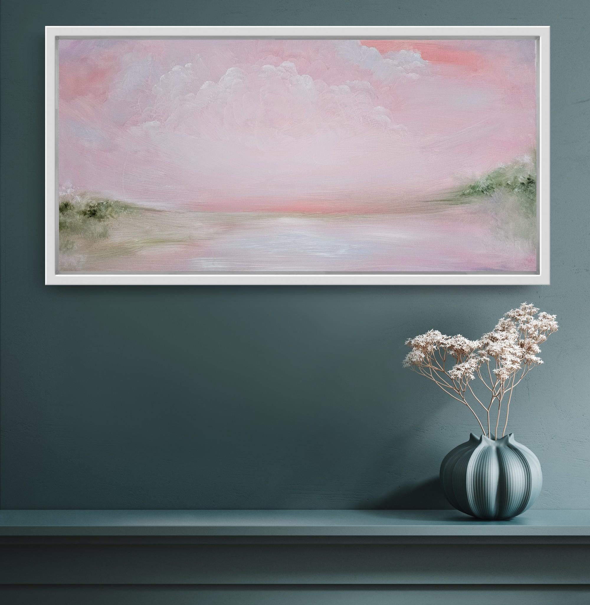 El mundo de esta mujer - Pintura abstracta de un paisaje en rosa suave y verde 8