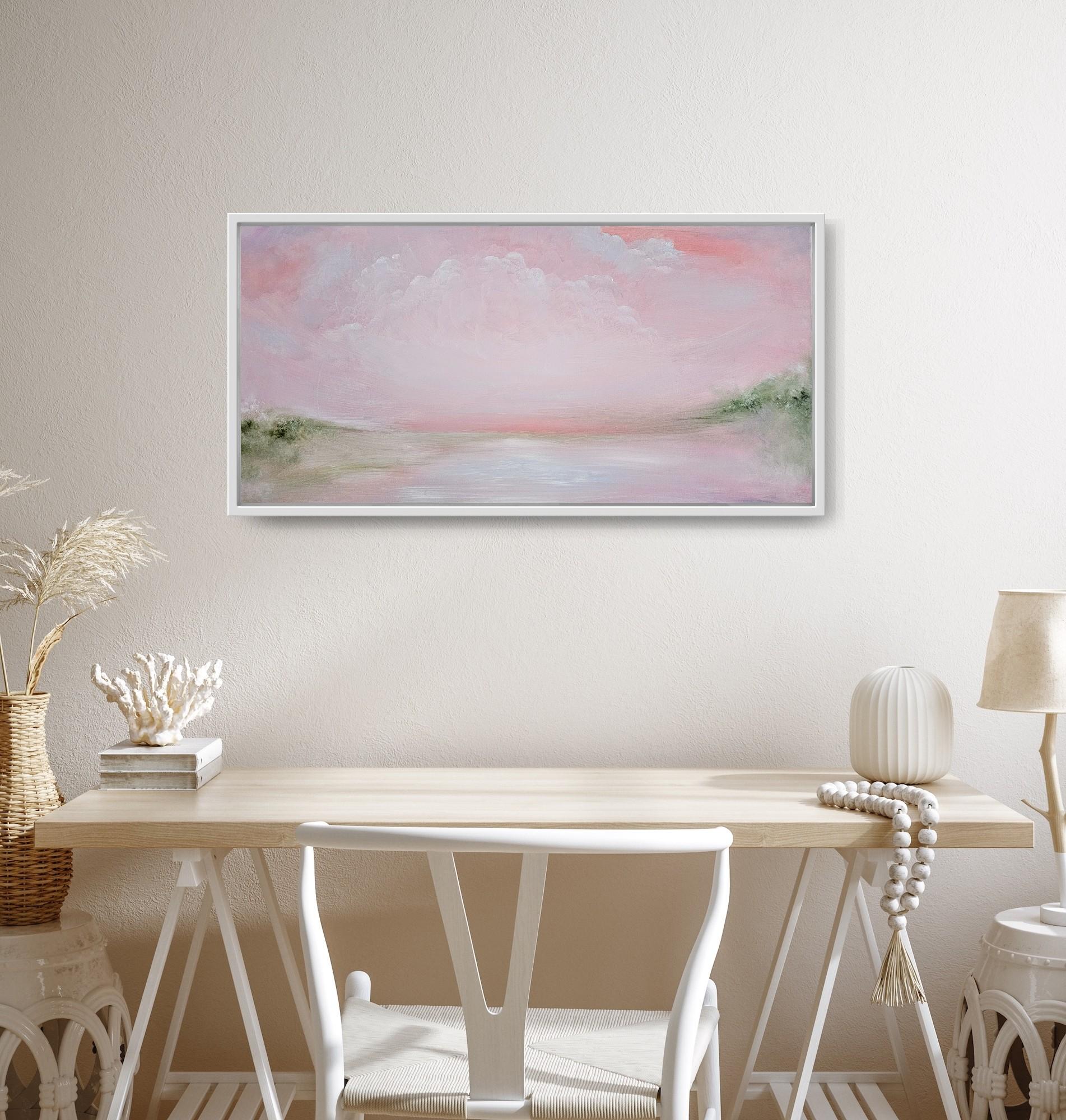 El mundo de esta mujer - Pintura abstracta de un paisaje en rosa suave y verde 4