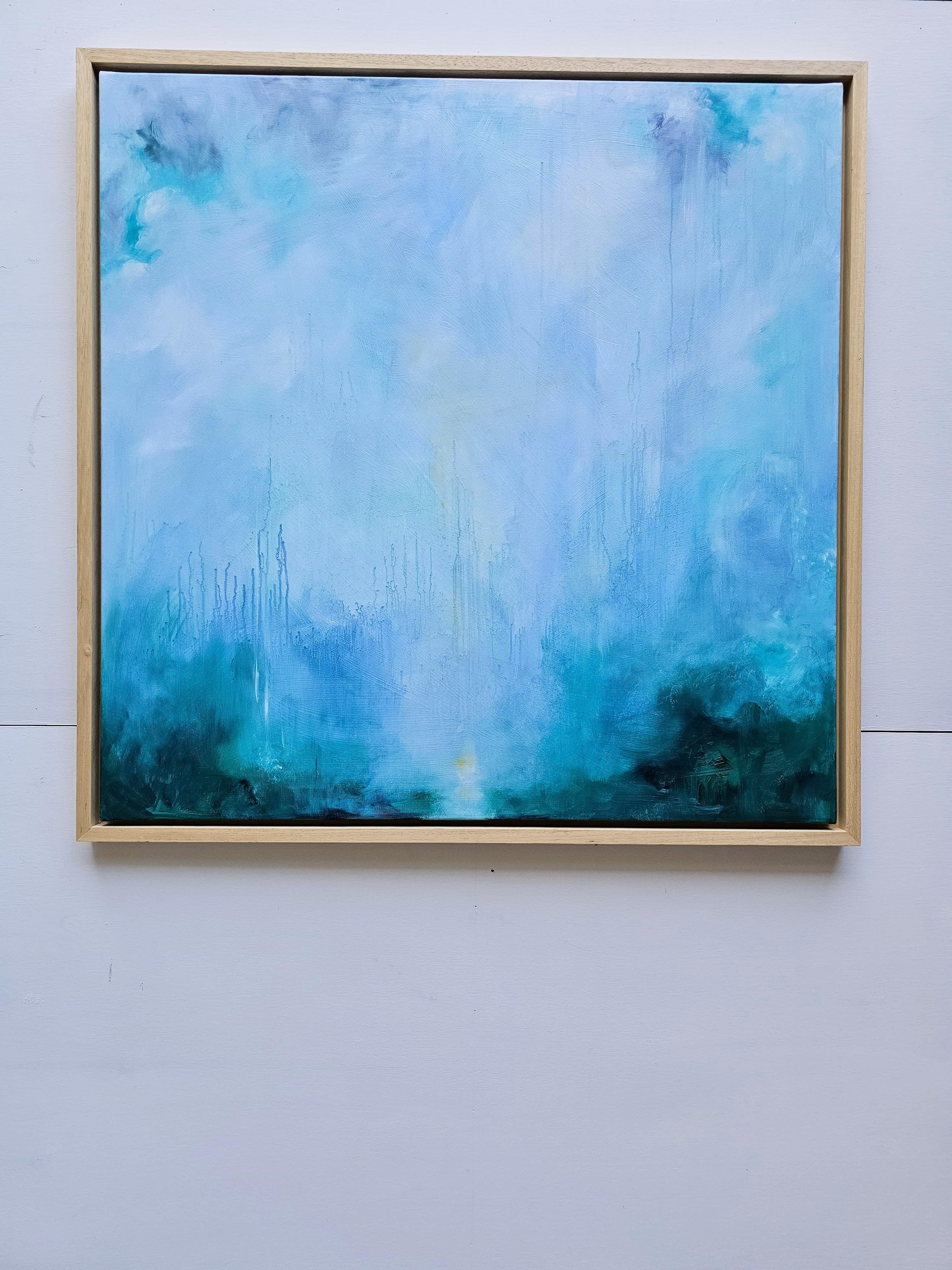 Tutto quello che ti ho nascosto - Quadro astratto blu turchese con paesaggio marino in vendita 5