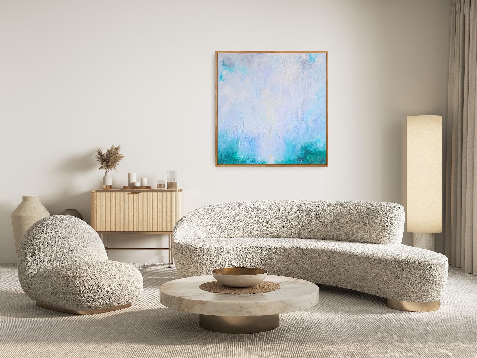 Tutto quello che ti ho nascosto - Quadro astratto blu turchese con paesaggio marino in vendita 6