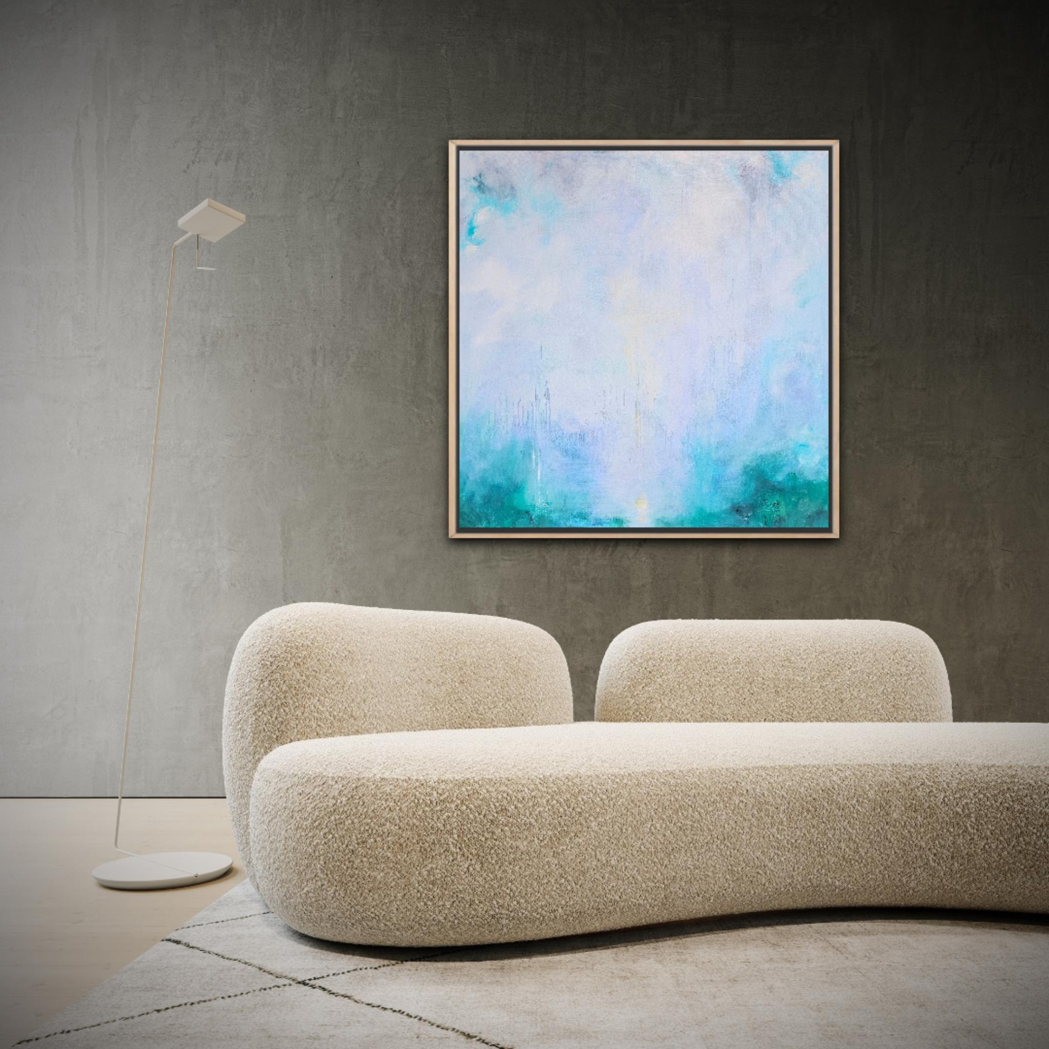 Tutto quello che ti ho nascosto - Quadro astratto blu turchese con paesaggio marino in vendita 7