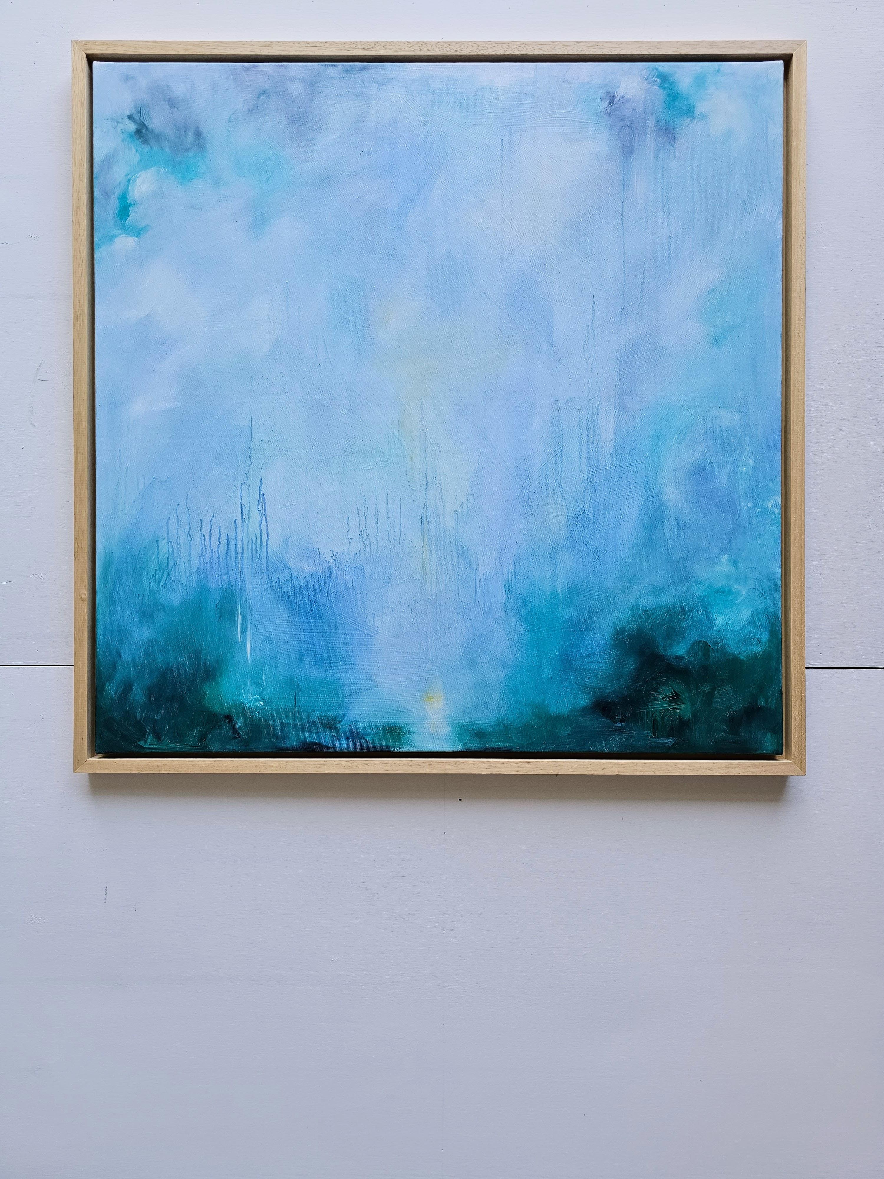 Tutto quello che ti ho nascosto - Quadro astratto blu turchese con paesaggio marino in vendita 9