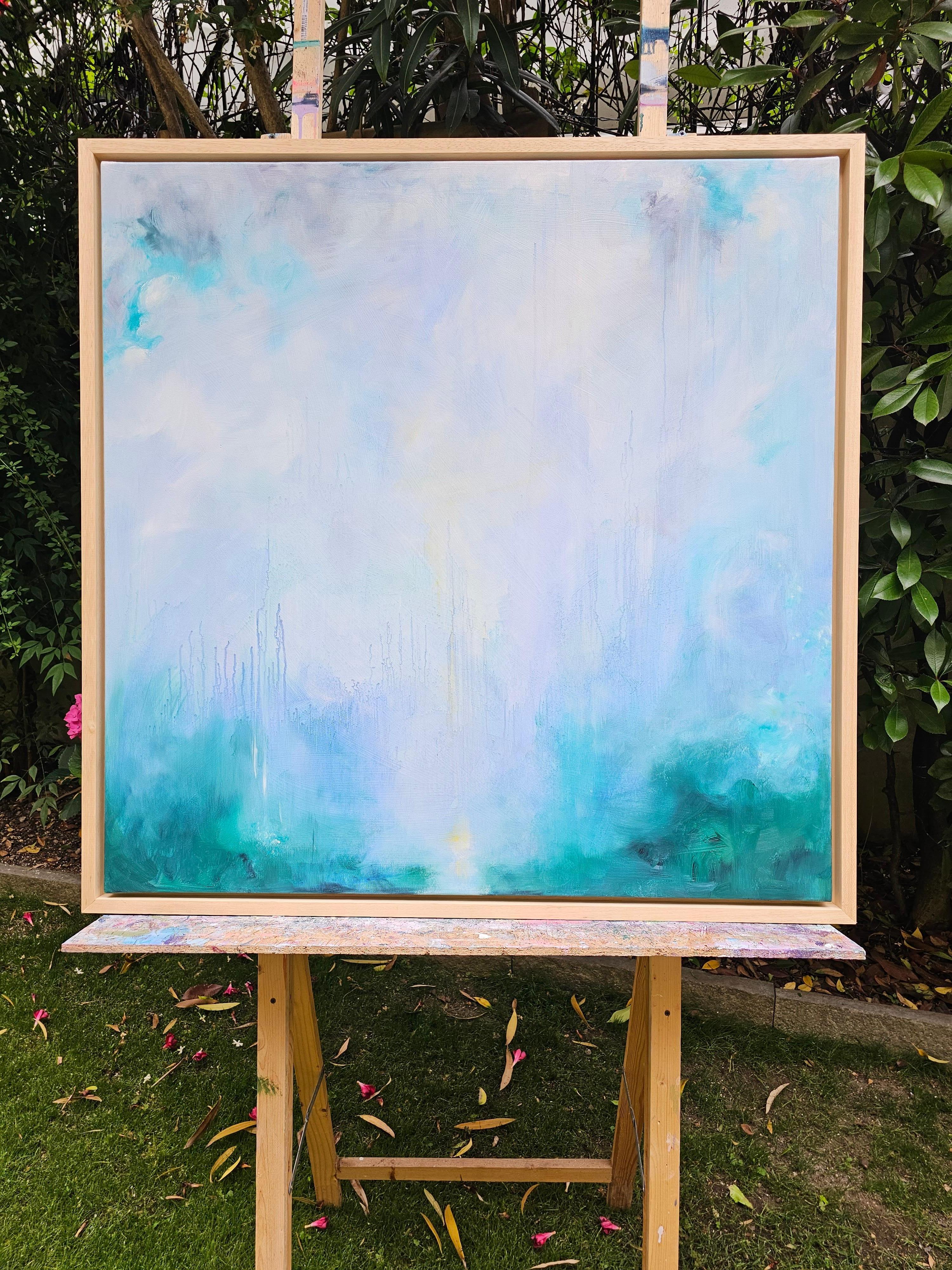 Tutto quello che ti ho nascosto - Quadro astratto blu turchese con paesaggio marino in vendita 10