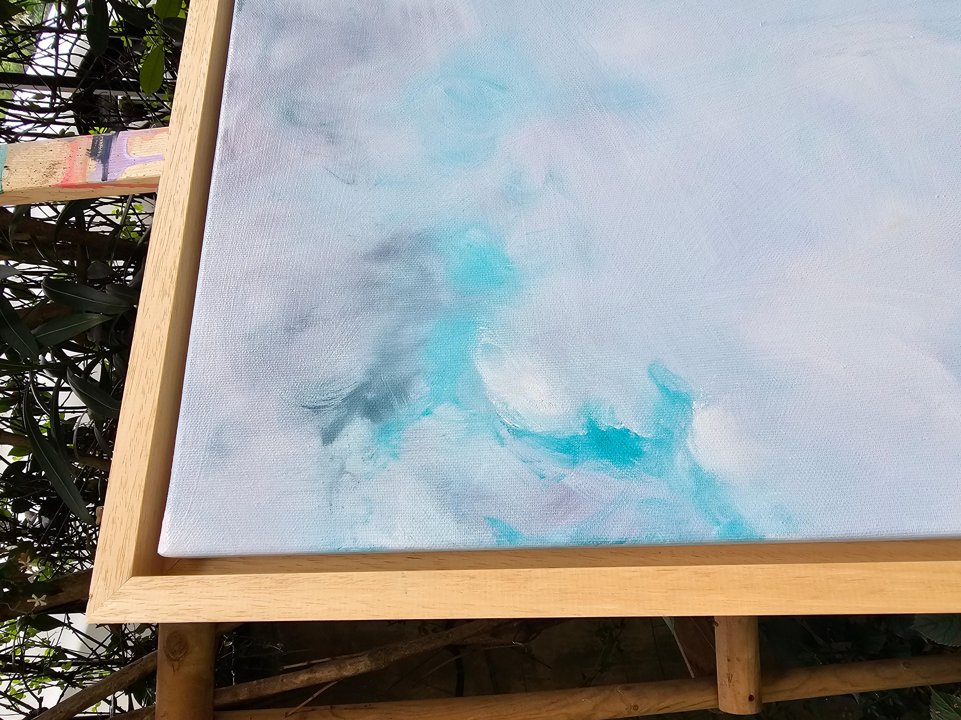 Tutto quello che ti ho nascosto - Quadro astratto blu turchese con paesaggio marino in vendita 12