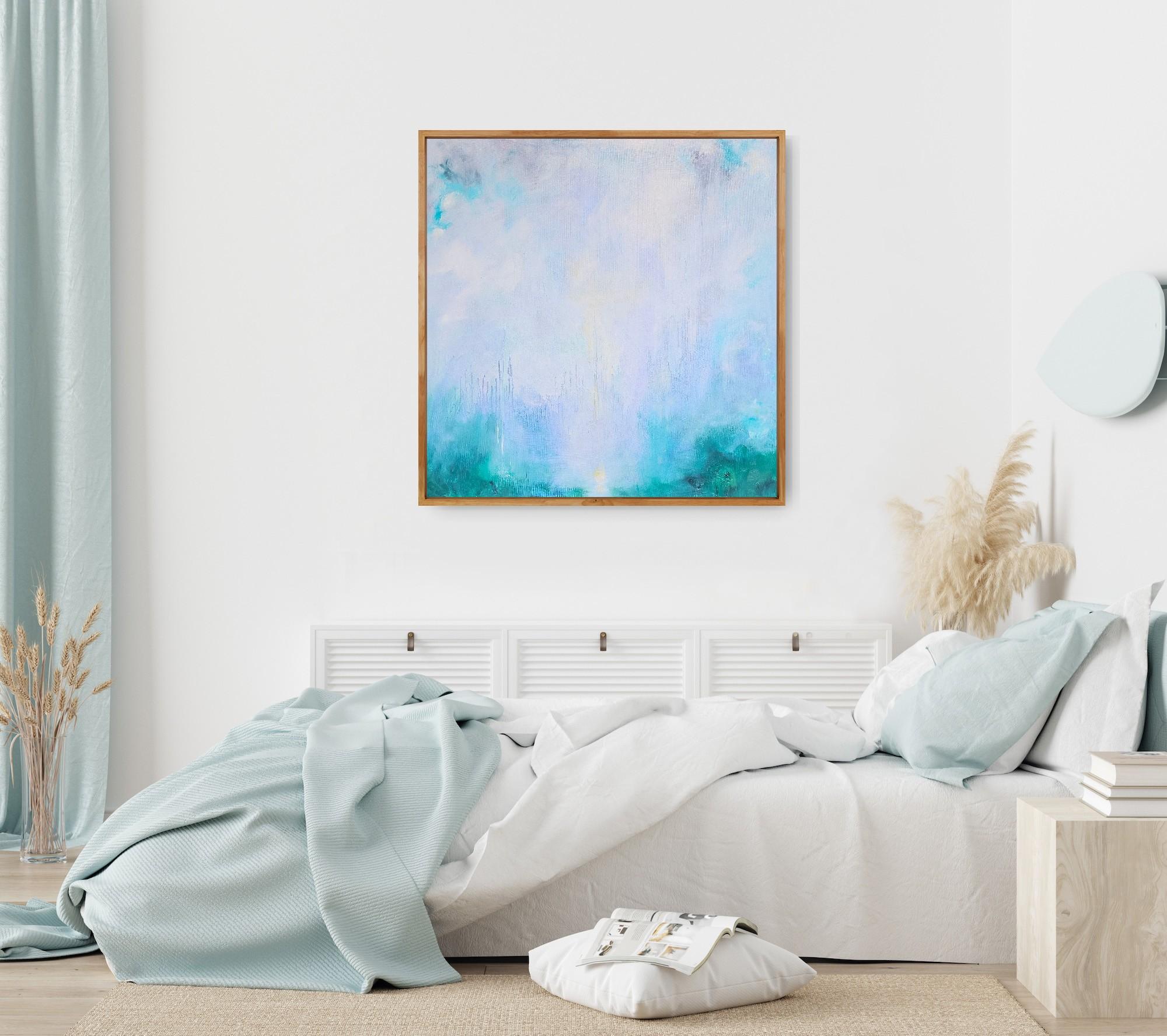 Tutto quello che ti ho nascosto - Quadro astratto blu turchese con paesaggio marino - Painting di Jennifer L. Baker