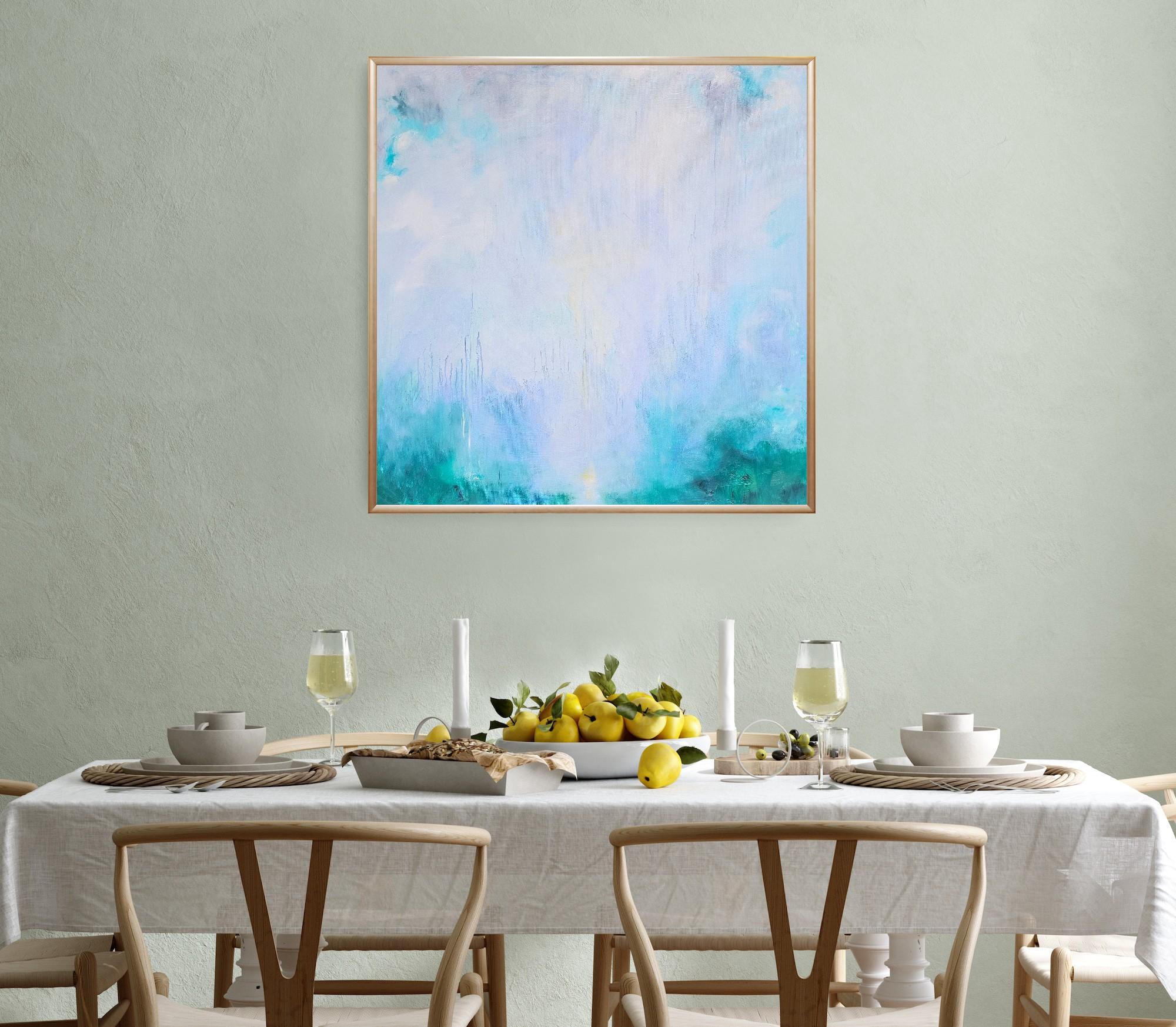 Tutto quello che ti ho nascosto - Quadro astratto blu turchese con paesaggio marino in vendita 2