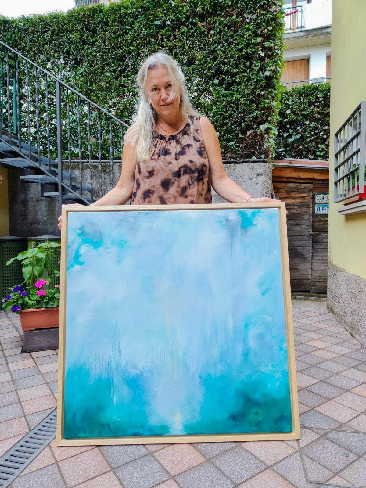 Tutto quello che ti ho nascosto - Quadro astratto blu turchese con paesaggio marino in vendita 3