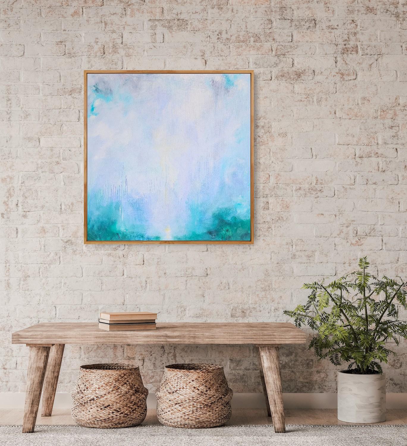 Tutto quello che ti ho nascosto - Quadro astratto blu turchese con paesaggio marino in vendita 4
