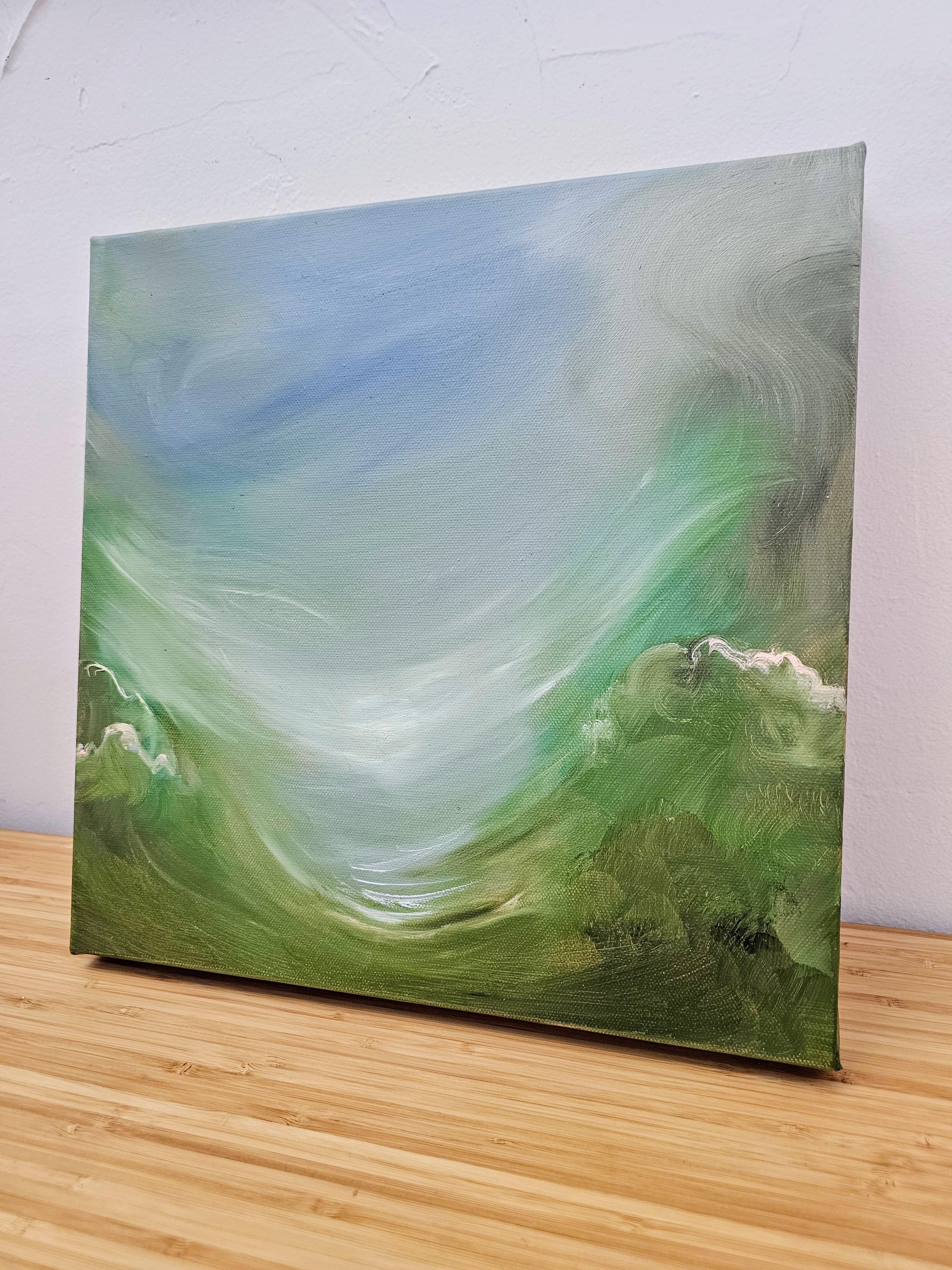 Valley of the Deer - Kleines grünes fließendes abstraktes Landschaftsgemälde – Painting von Jennifer L. Baker